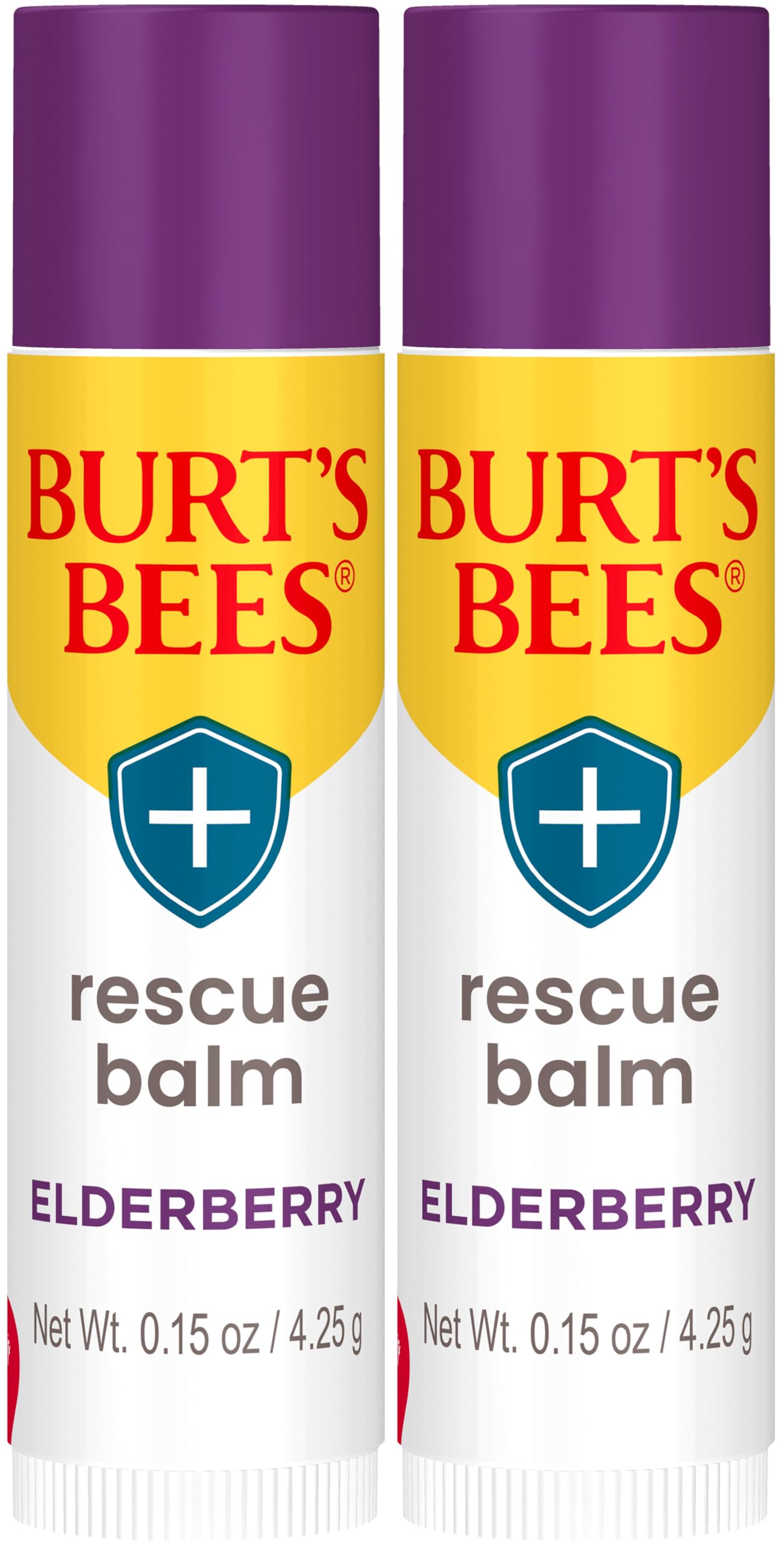 Burt's Bees 100% Natural Origin Rescue Lip Balm with Beeswax and Antioxidant-Rich Elderberry, 2 Tube in Blister Box, Package May Vary, Purple, 0.15 Oz