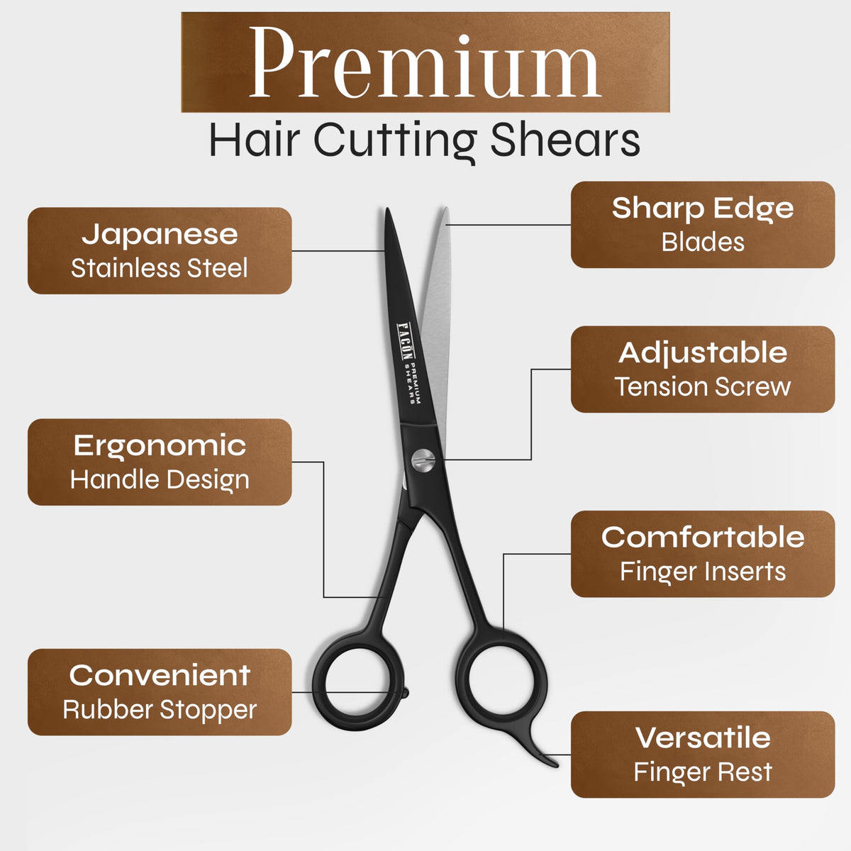 Facón Tijera de barbero profesional, acero inoxidable japonés, 16,5 cm de longitud, ajuste fino, tuerca de ajuste, calidad de salón
