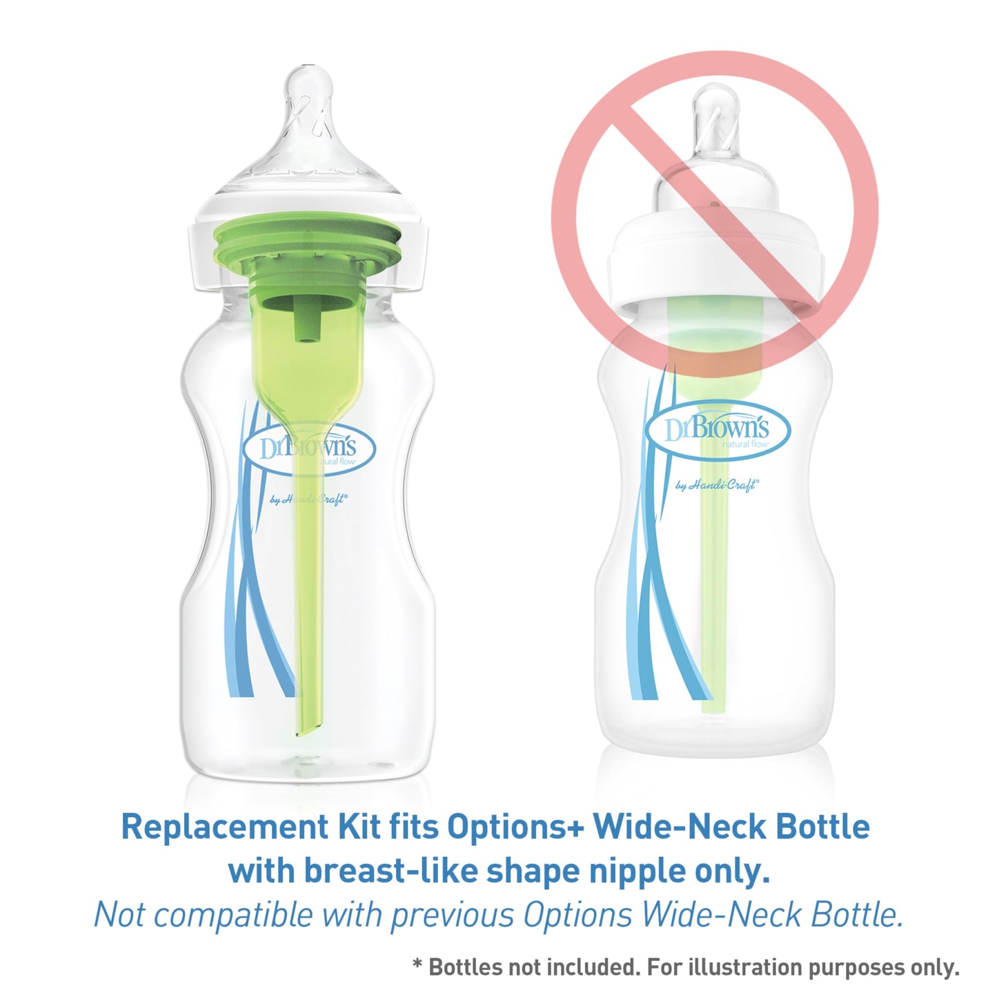 Dr. Brown's Natural Flow Options+Kit de ventilación de repuesto, cuello ancho, 2 unidades (paquete de 1) (se adapta a opciones + botellas de 9 oz/270 ml)