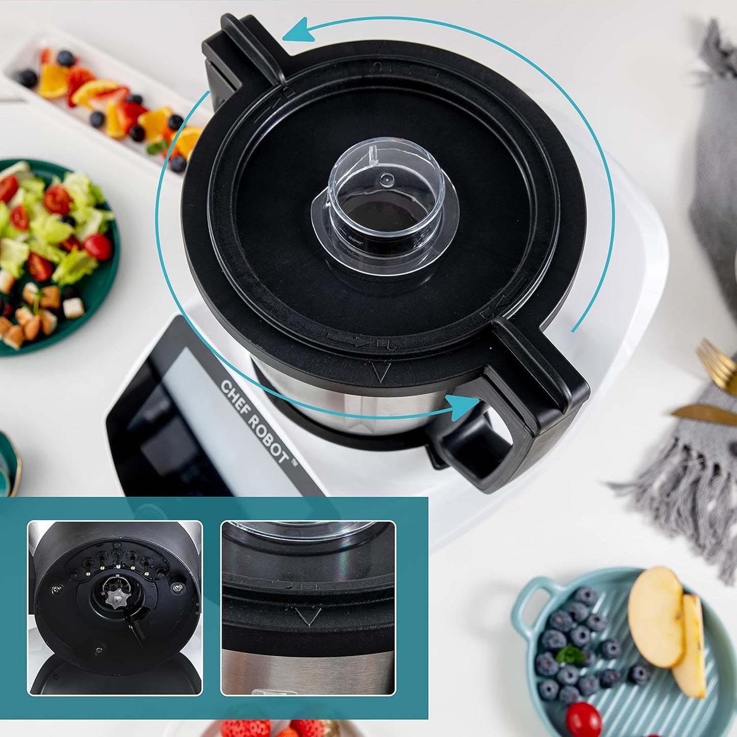 ChefRobot Smart Procesador de alimentos UltraCook Máquina de cocción automática todo en uno, capacidad de 3.5L, más de 600 recetas en línea, escala integrada, visualización TFT de 7 pulgadas,