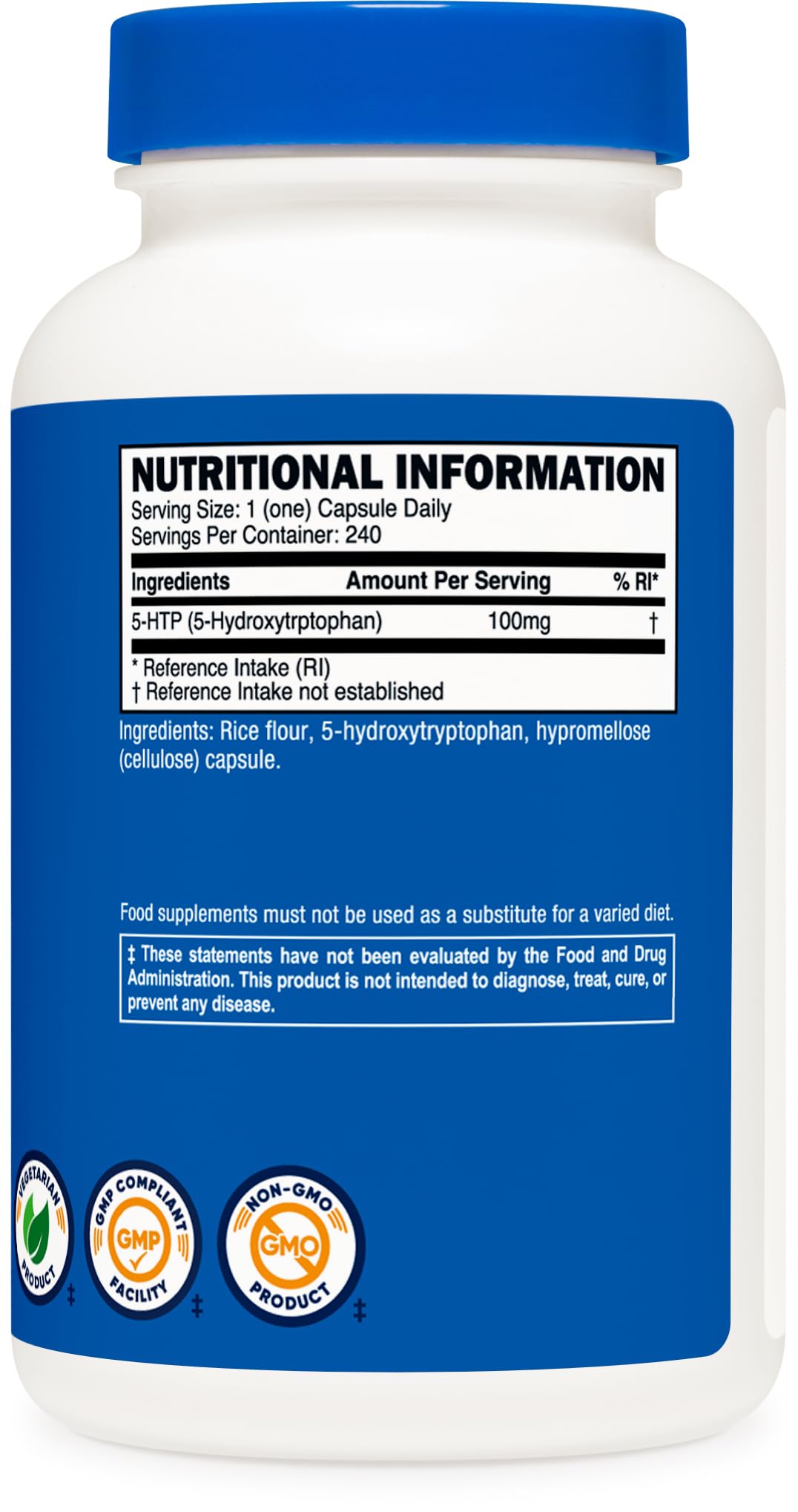 Suplemento Nutricost 5-HTP 100mg 240 Cápsulas Efectivas