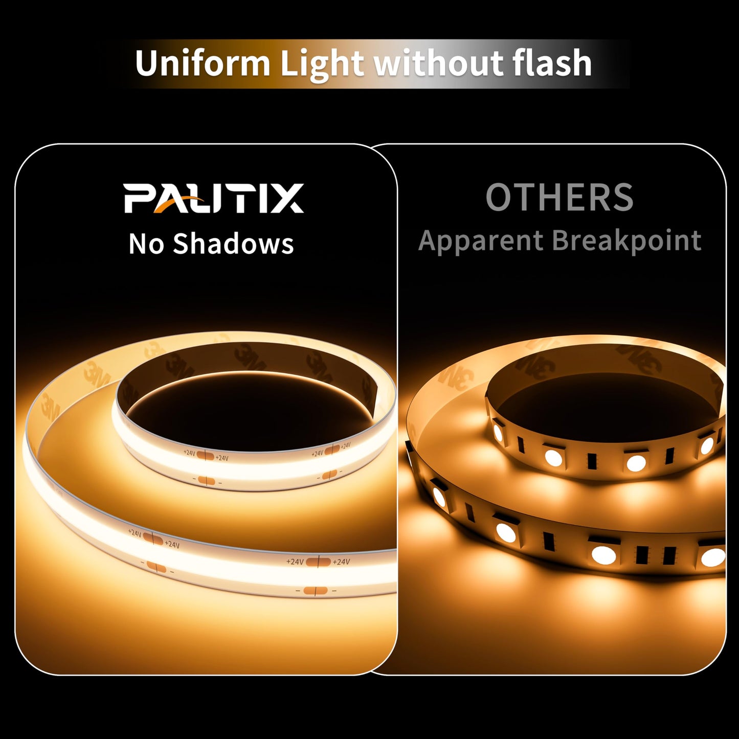 Tira de Luz LED PAUTIX Blanco Cálido IP65 Súper Brillante CIR 90+ para Hogar y Bricolaje