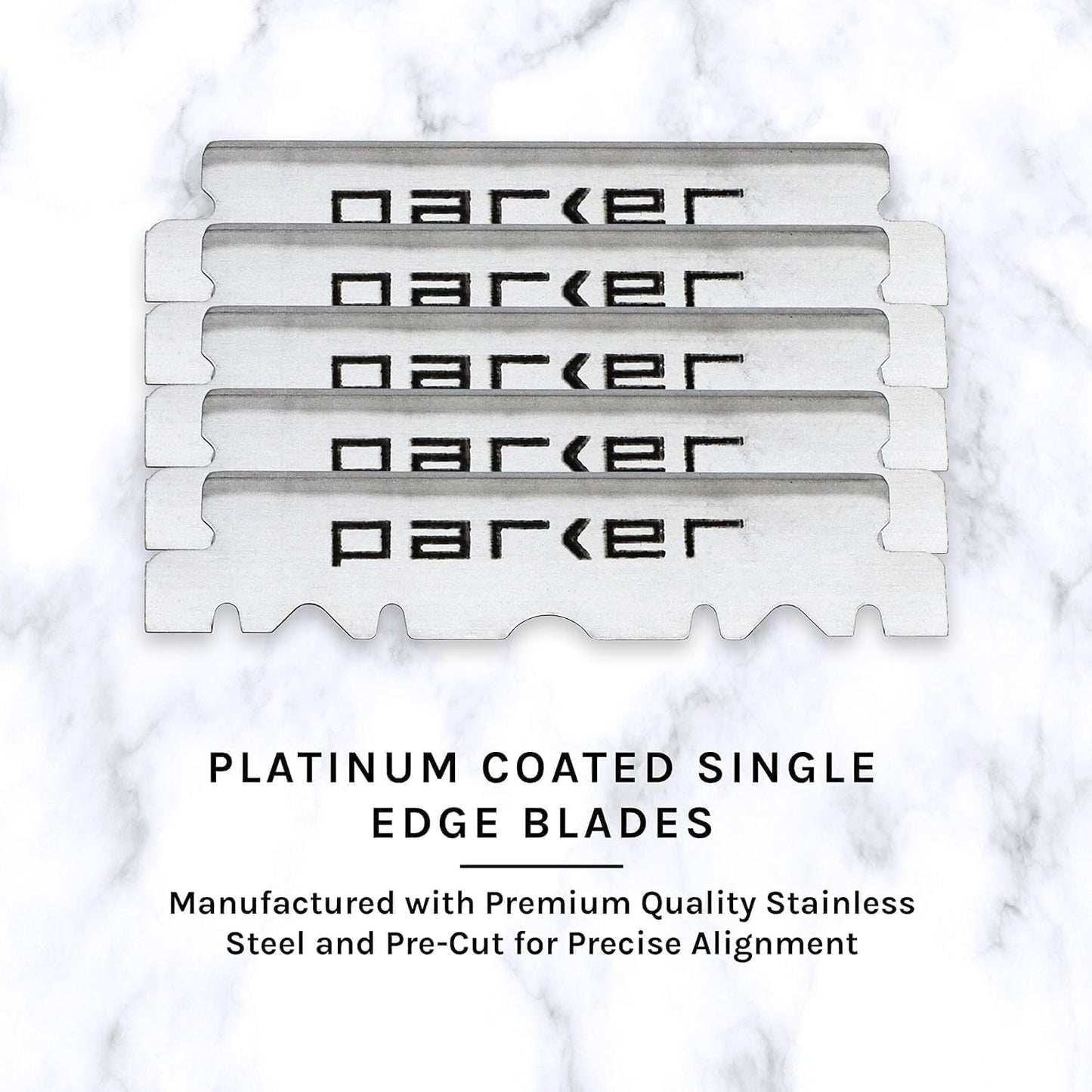 Parker PTB, Cuchilla de Carga Tipo Empuje, Maquinilla de Afeitar/Afeitadora de Borde Recto con Brazo de Cuchilla de Acero Inoxidable y 5 Cuchillas Parker Premium
