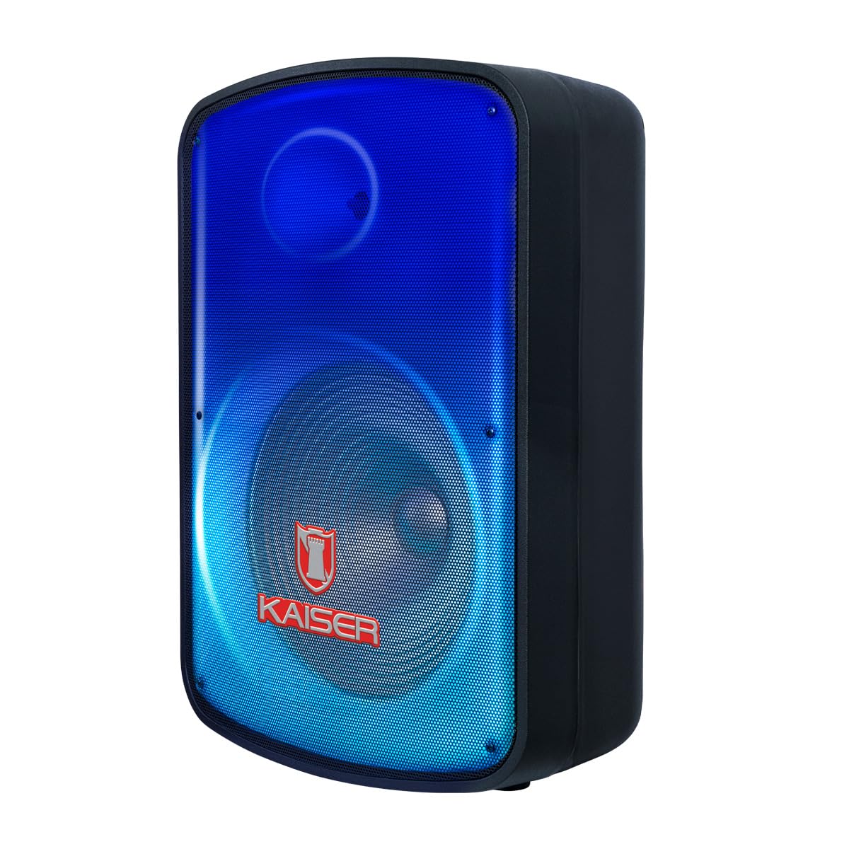 Kaiser Bocina Bluetooth de 8 Pulgadas con Luz Tipo Flama, KSR-Link, Recargable, FM, USB, Micro SD, Aux, Grabación, Micrófono Alámbrico, Control Remoto, Potencia 20W RMS KSW-1108