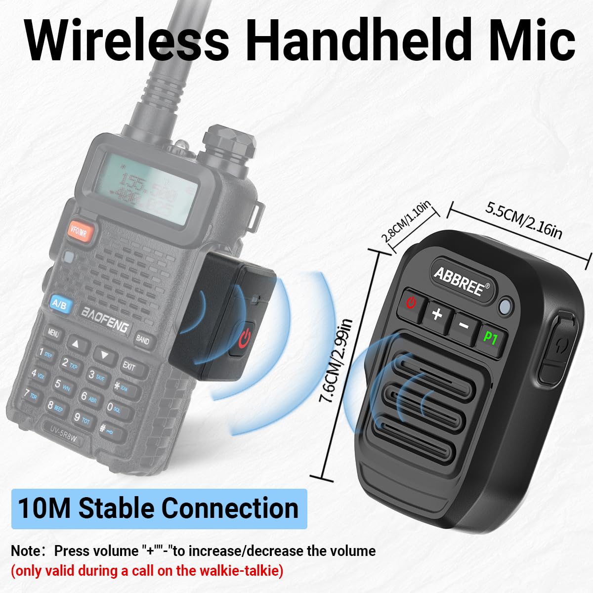 Micrófono de Mano ABBREE negro inalámbrico para Radio Ham y Accesorios Baofeng