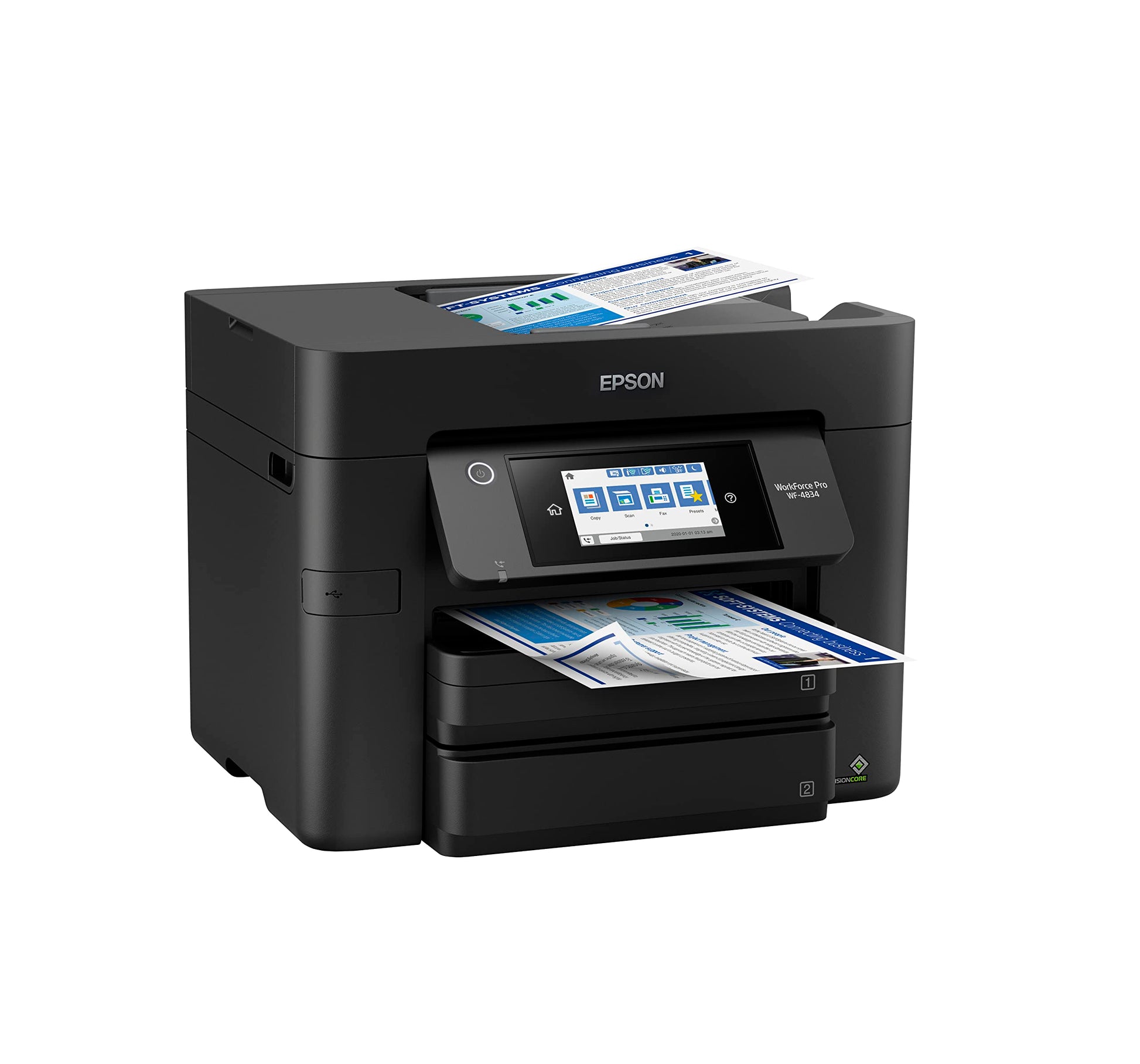Epson Workforce Pro WF-4834 Impresora inalámbrica Todo en uno con impresión automática de 2 Caras, Copia, escaneo y fax, ADF de 50 páginas, Capacidad de Papel de 500 Hojas y visualización táctil a