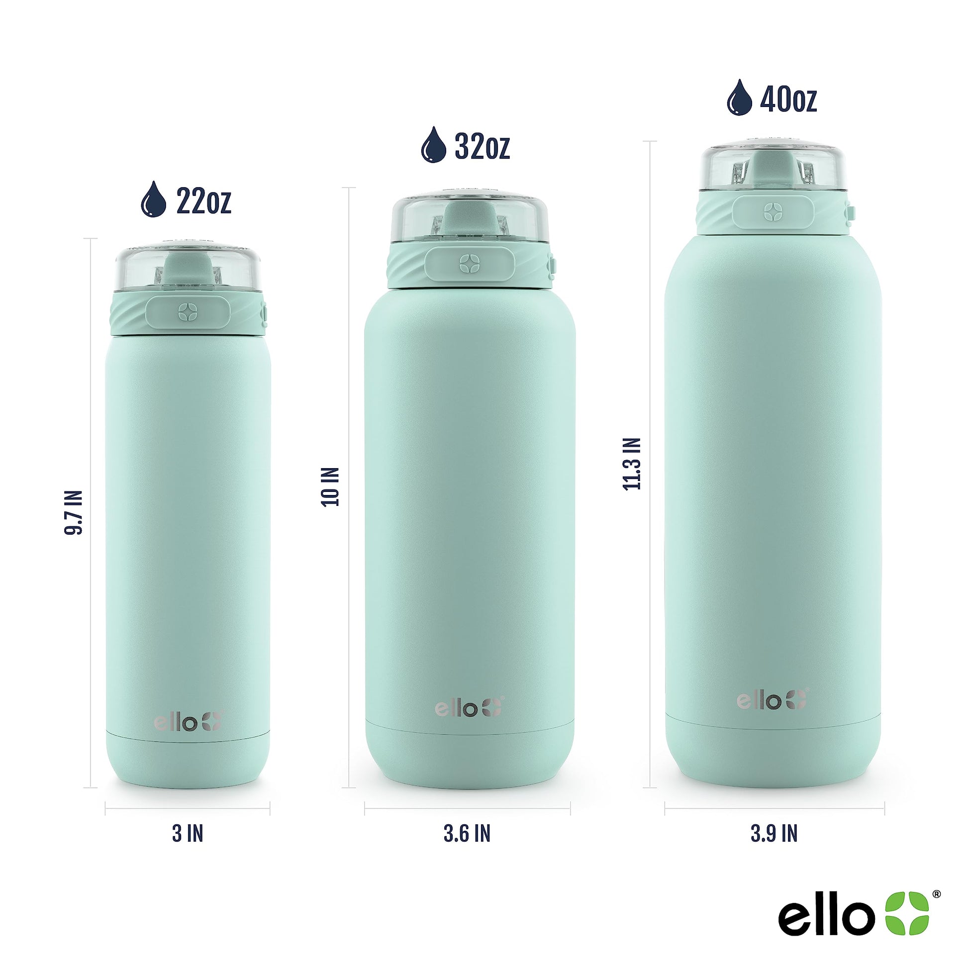 Ello Cooper - Botella de agua de acero inoxidable de 32 onzas con popote y asa de transporte, doble pared y metal aislado al aspiradora, tapa de bloqueo a prueba de fugas con boquilla de silicona