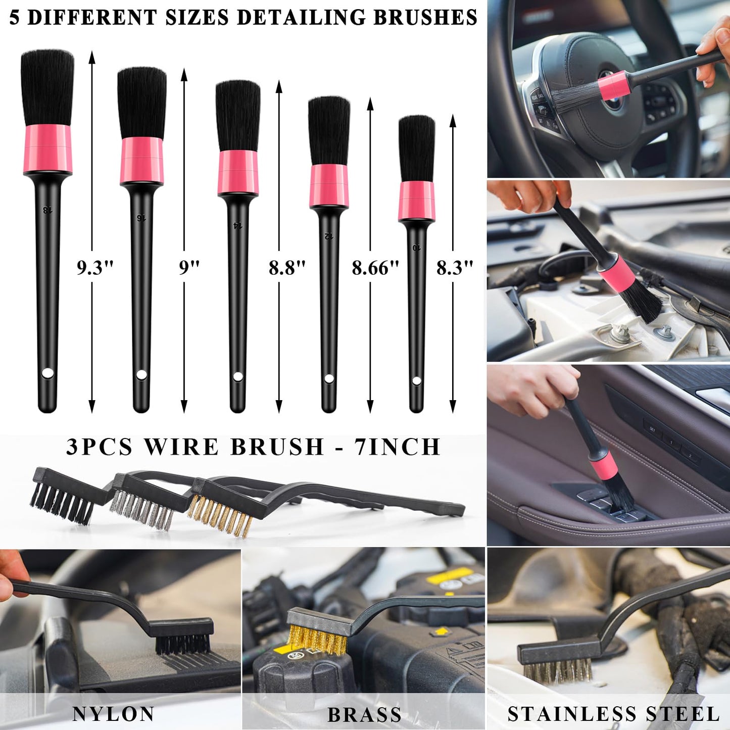 AUTODECO - Kit de 41 piezas de limpieza de coche, kit de limpieza de detalles interiores con aspiradora de mano de alta potencia, cubeta plegable, herramienta para parabrisas, pala de nieve, cepillo