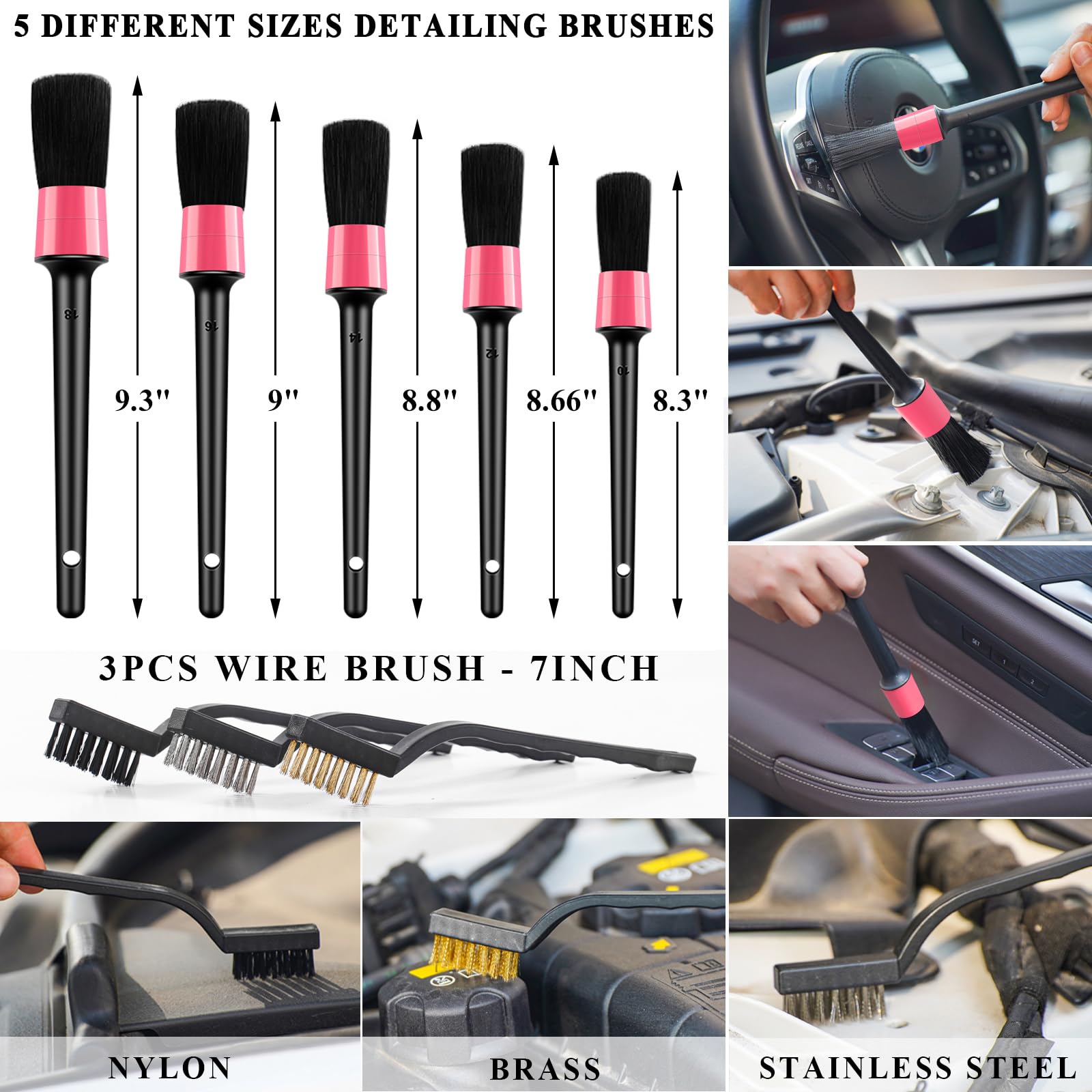 AUTODECO - Kit de 41 piezas de limpieza de coche, kit de limpieza de detalles interiores con aspiradora de mano de alta potencia, cubeta plegable, herramienta para parabrisas, pala de nieve, cepillo