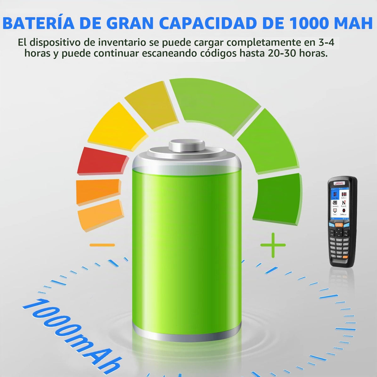 Escáner de Inventario JRHC Negro Inalámbrico Láser 1D de Larga Distancia con Pantalla LCD de 2.8 Pulgadas Multifuncional