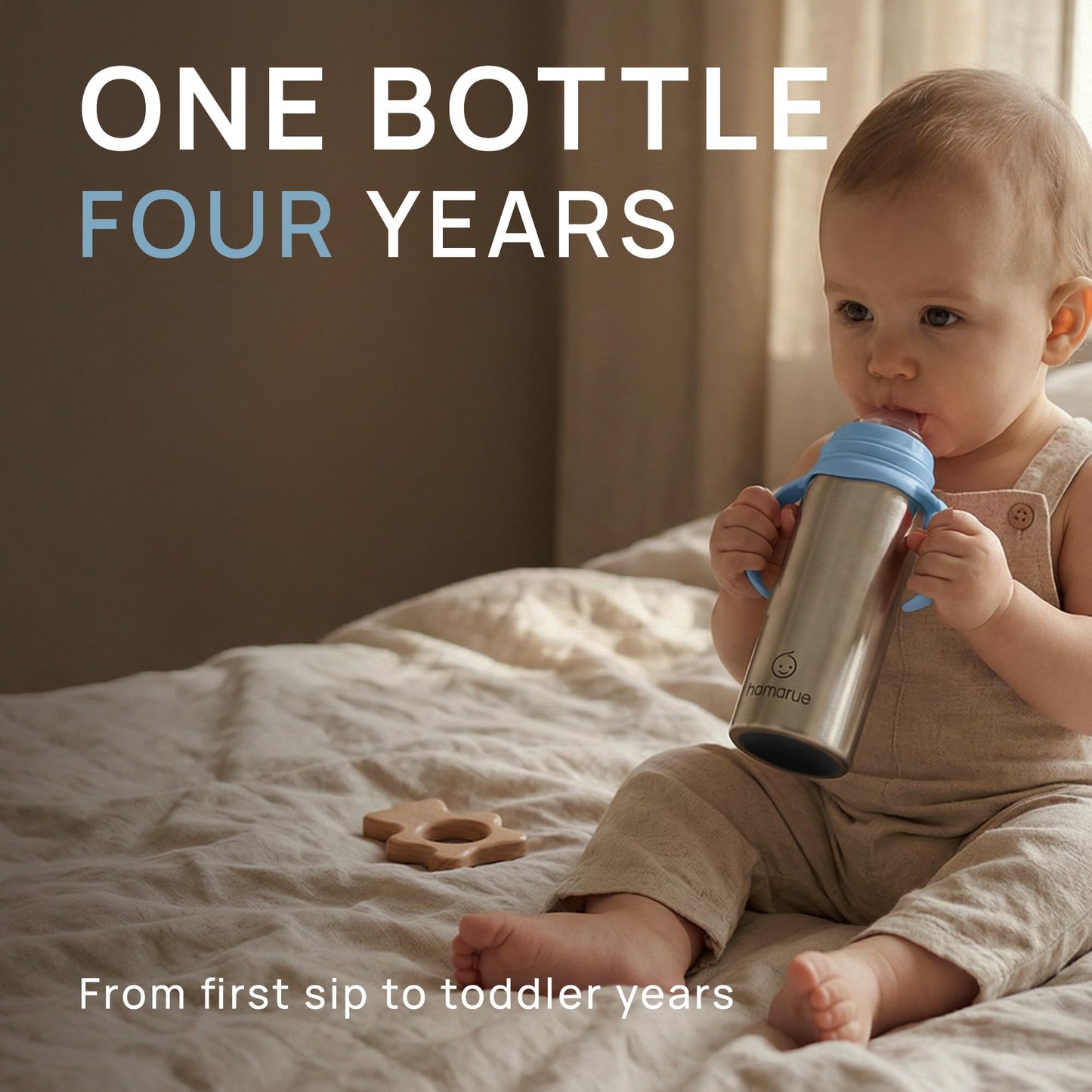 Hamarue - Biberón de acero inoxidable 3 en 1 – Recién nacido a niño pequeño y taza de pajita, aislante a prueba de fugas, edades de 0 a 4 años, 8 onzas, azul