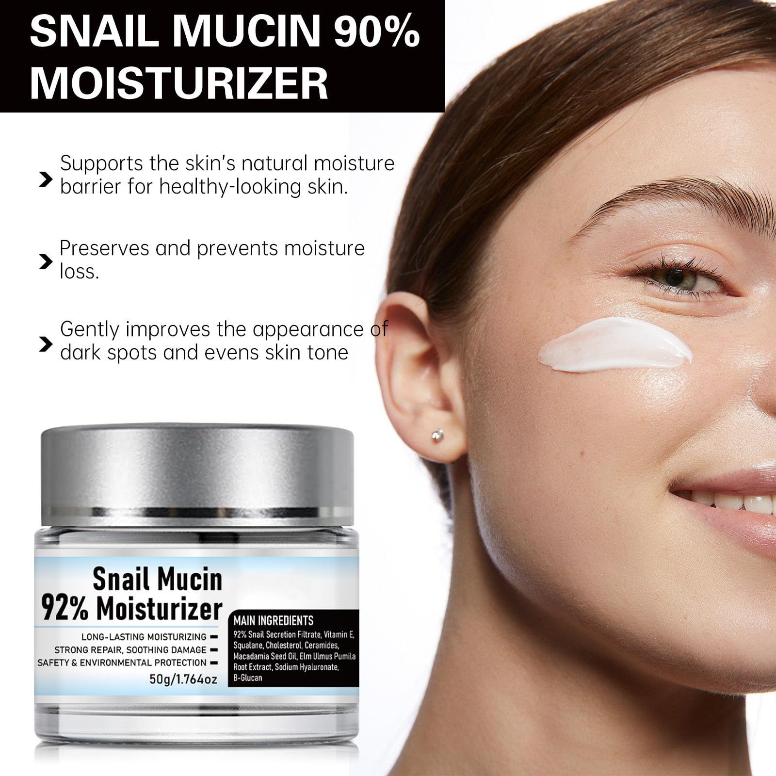Snail Mucin 92% Moisturizer, Snail Mucin Cream Daily Repair Face Gel Cream for Dry Skin, Snail Mucin Moisturizer Face Cream,Snail Cream for Face Moisturizer (2)
