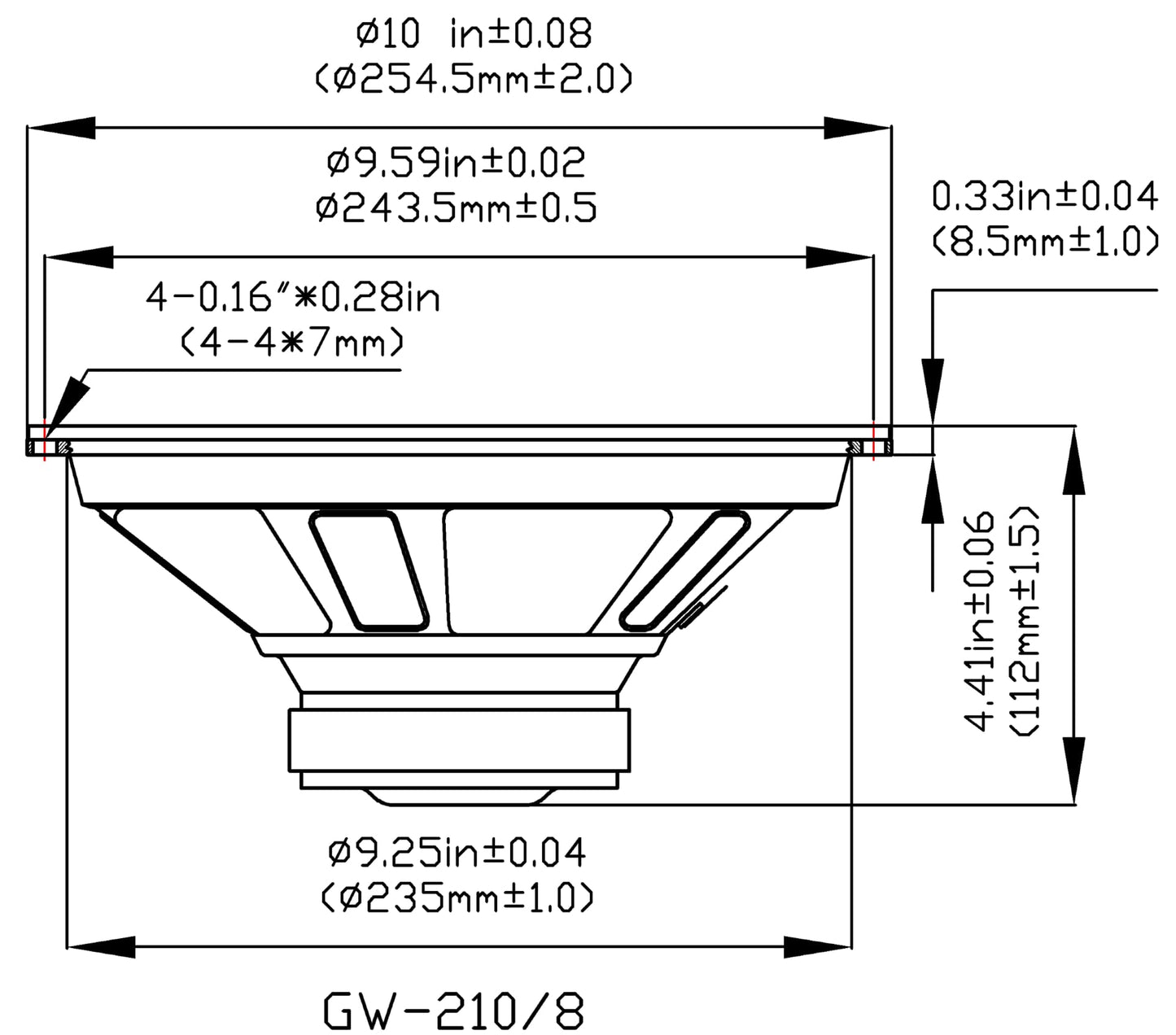 Goldwood Sound, Inc. GW-210/8 OEM Woofer de 10 Pulgadas 220 vatios 8ohm Altavoz de Repuesto