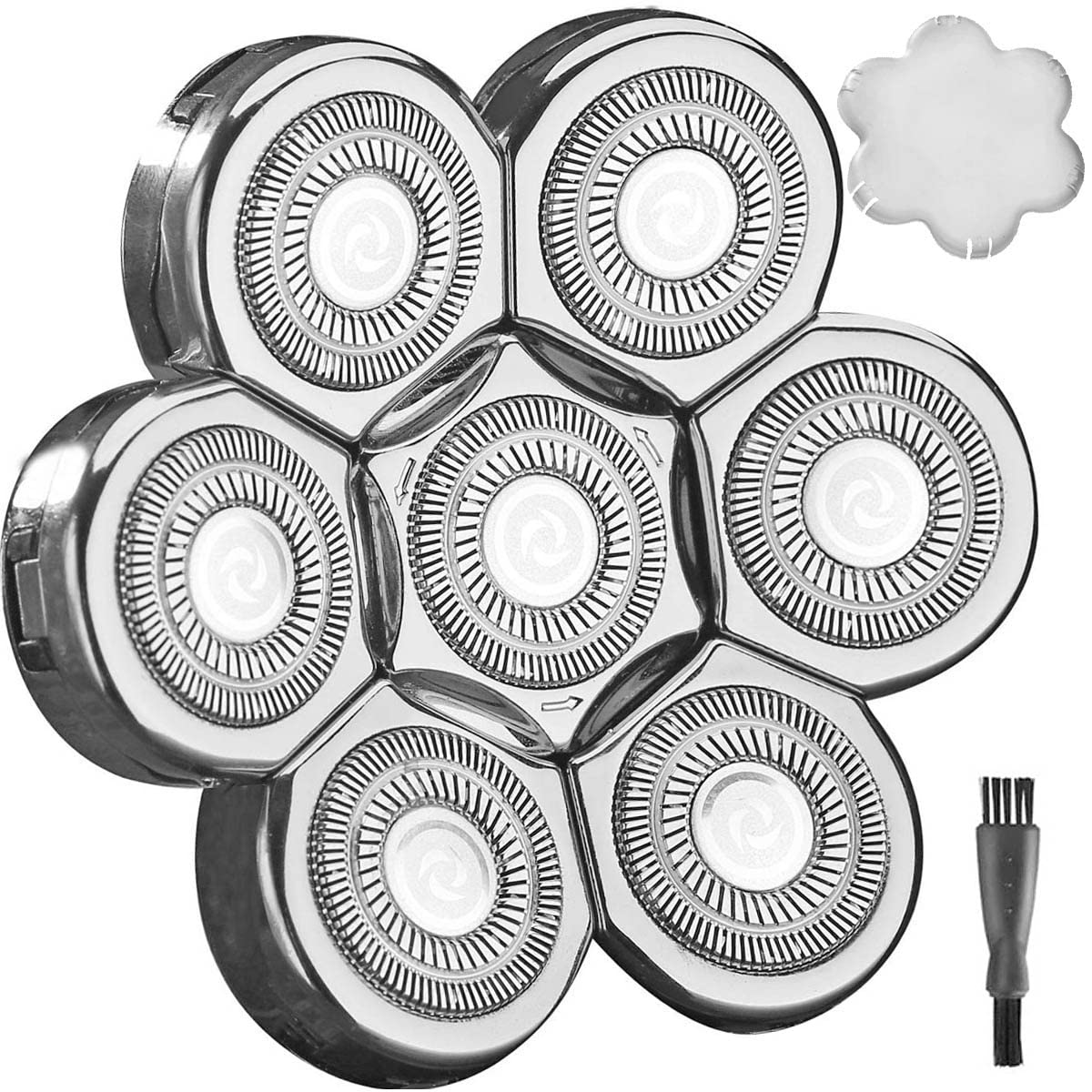 WAHFOX 7D 7 cabezales de repuesto para afeitadora de 7 cuchillas 7D 7D de repuesto para afeitadora de barba eléctrica (plata)