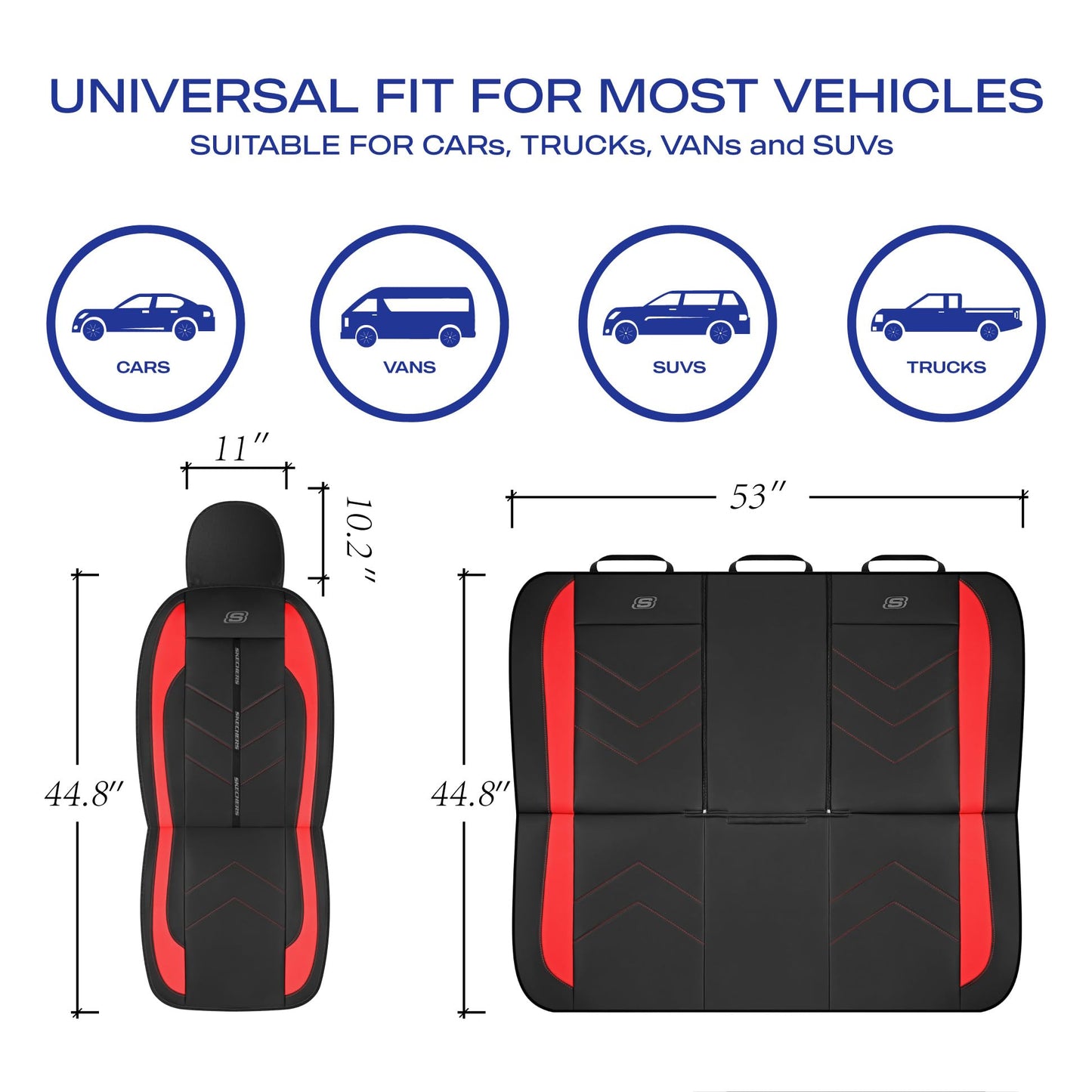 Skechers Fundas para Asientos de Coche, Fundas de Asiento de Piel Sintética de Lujo, Protector de Asiento de Coche Impermeable Antideslizante para Asientos Delanteros, Accesorios para Coche