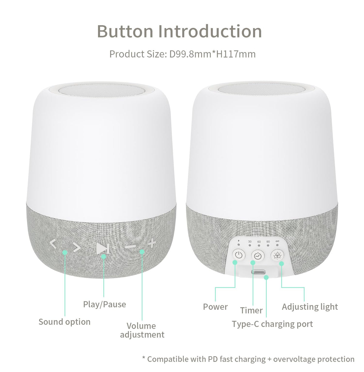 Sleep ZM - Máquina de ruido blanco con 30 sonidos, ayuda digital para dormir con luz nocturna ámbar para bloqueo de luz azul, control táctil, batería recargable y temporizador para adultos y bebés