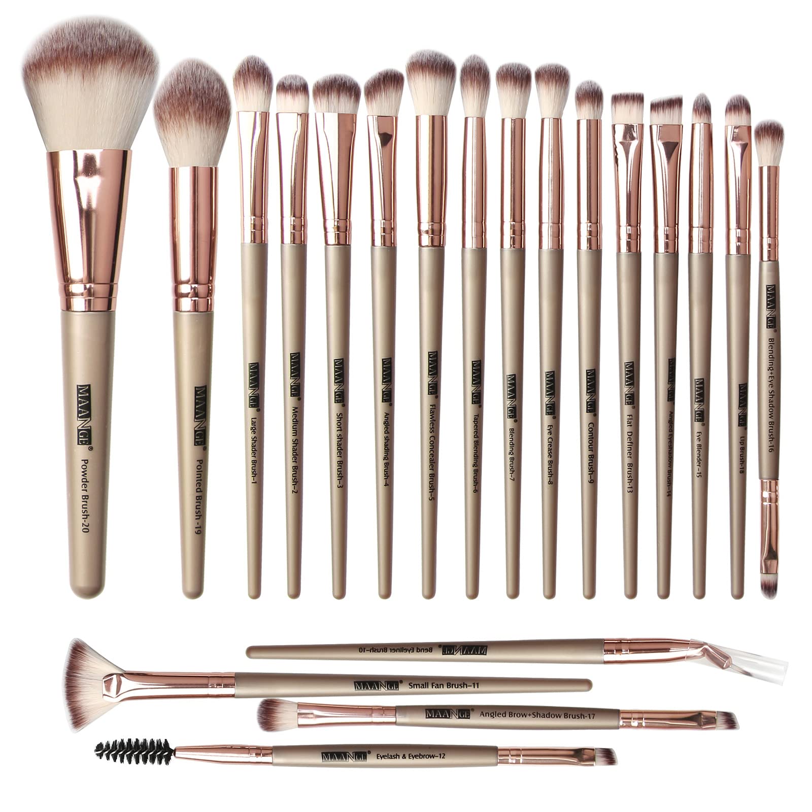 MAANGE-Brochas de Maquillaje 20 Piezas Set de Brochas para Maquillaje Profesionales Brochas Faciales Maquillaje(Champán)