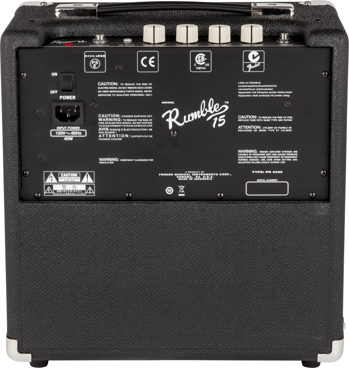 Fender Amplificador de Bajo Eléctrico Rumble 15 (V3), Black and Silver, 120V