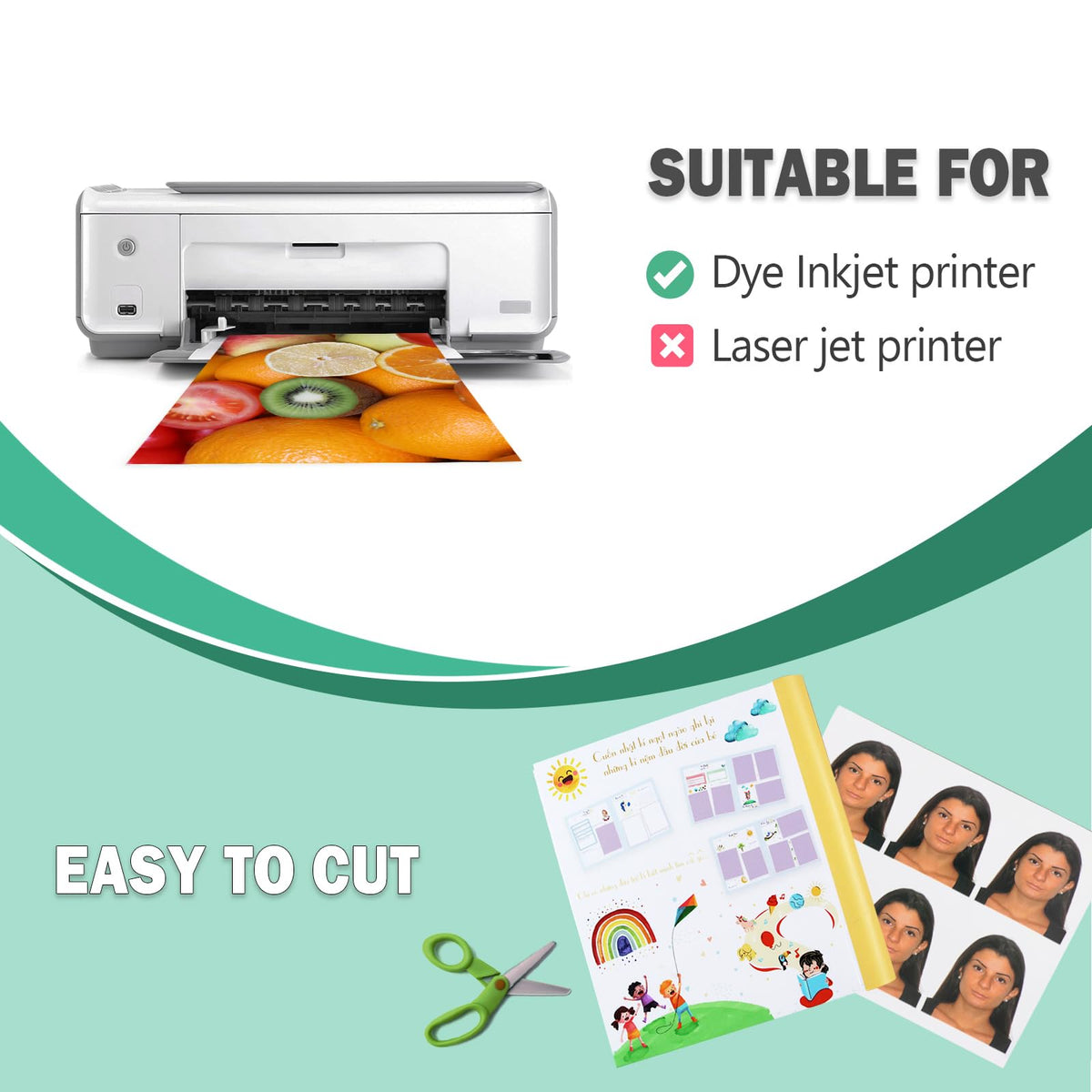 Papel Fotográfico Brillante para Impresora Inkjet, Paquete Variado 3.5x5, 4x6, 5x7, 150 Hojas