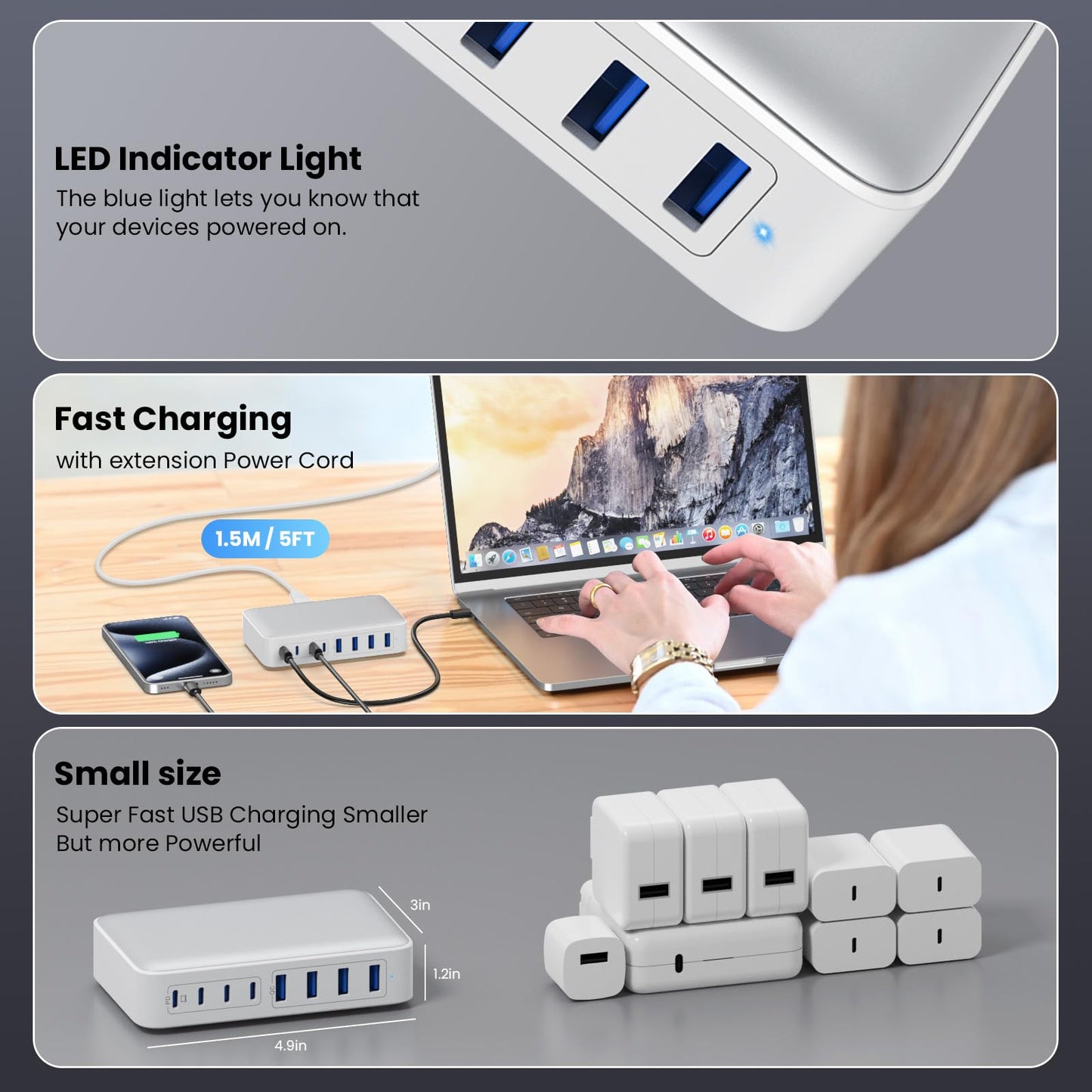 Cargador USB C Estación de Carga Rápida 200W GaN III 8 Puertos