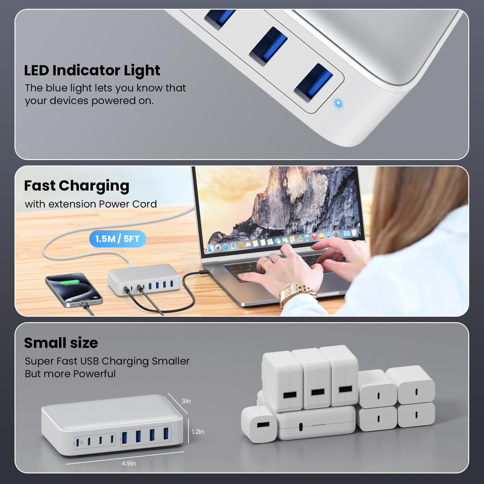 Cargador USB C Estación de Carga Rápida 200W GaN III 8 Puertos