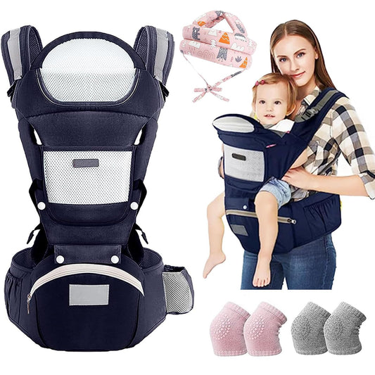 Cangurera para Bebe Ergonómica - Mochila Portabebé con Asiento de Cadera y Diseño Transpirable, Ajustable y Multifuncional para Recién Nacidos y Niños Pequeños - Soporta Hasta 30 kg
