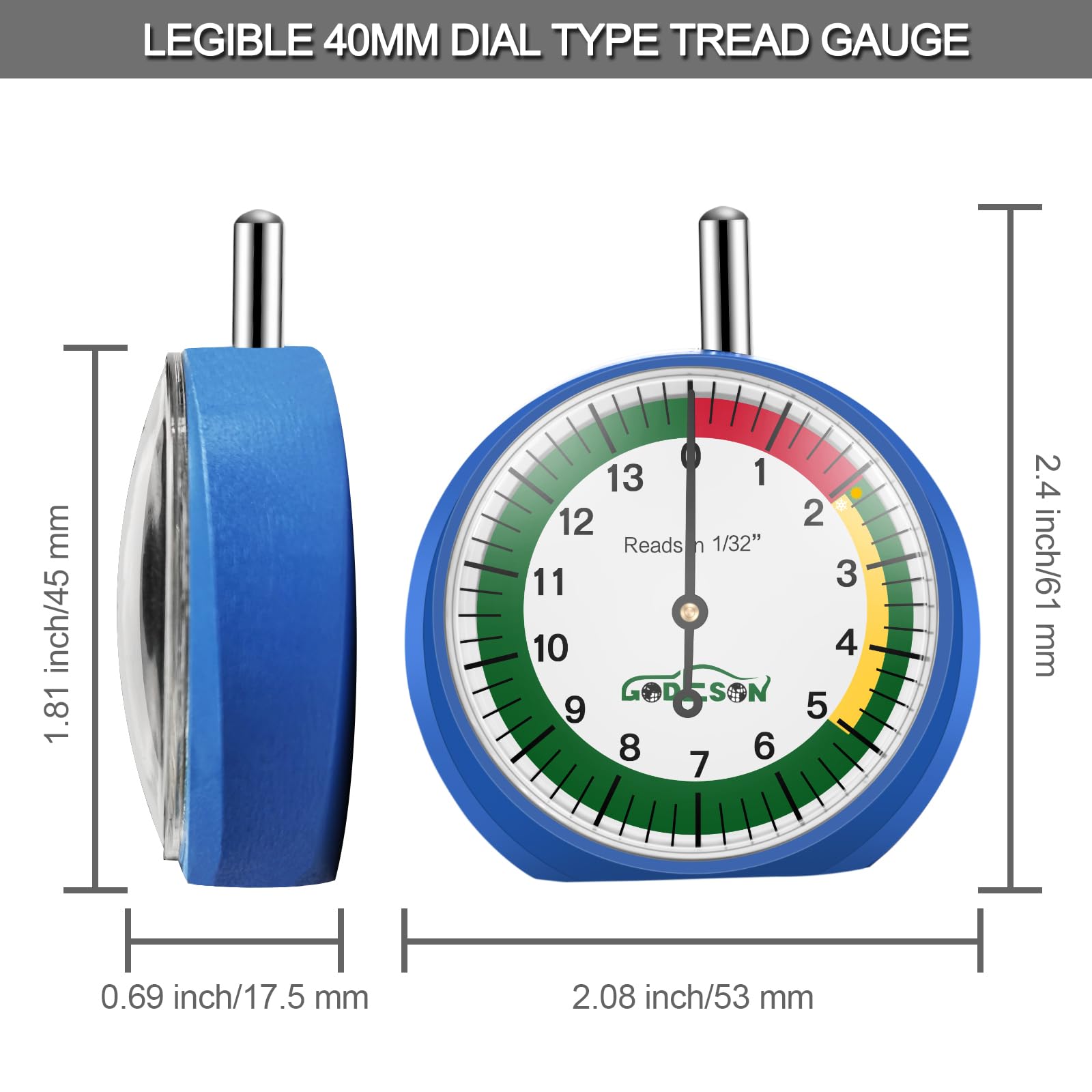Godeson - Medidor de profundidad para neumáticos - Tipo de esfera para motocicleta, coche, camión y autobús (paquete de 10)