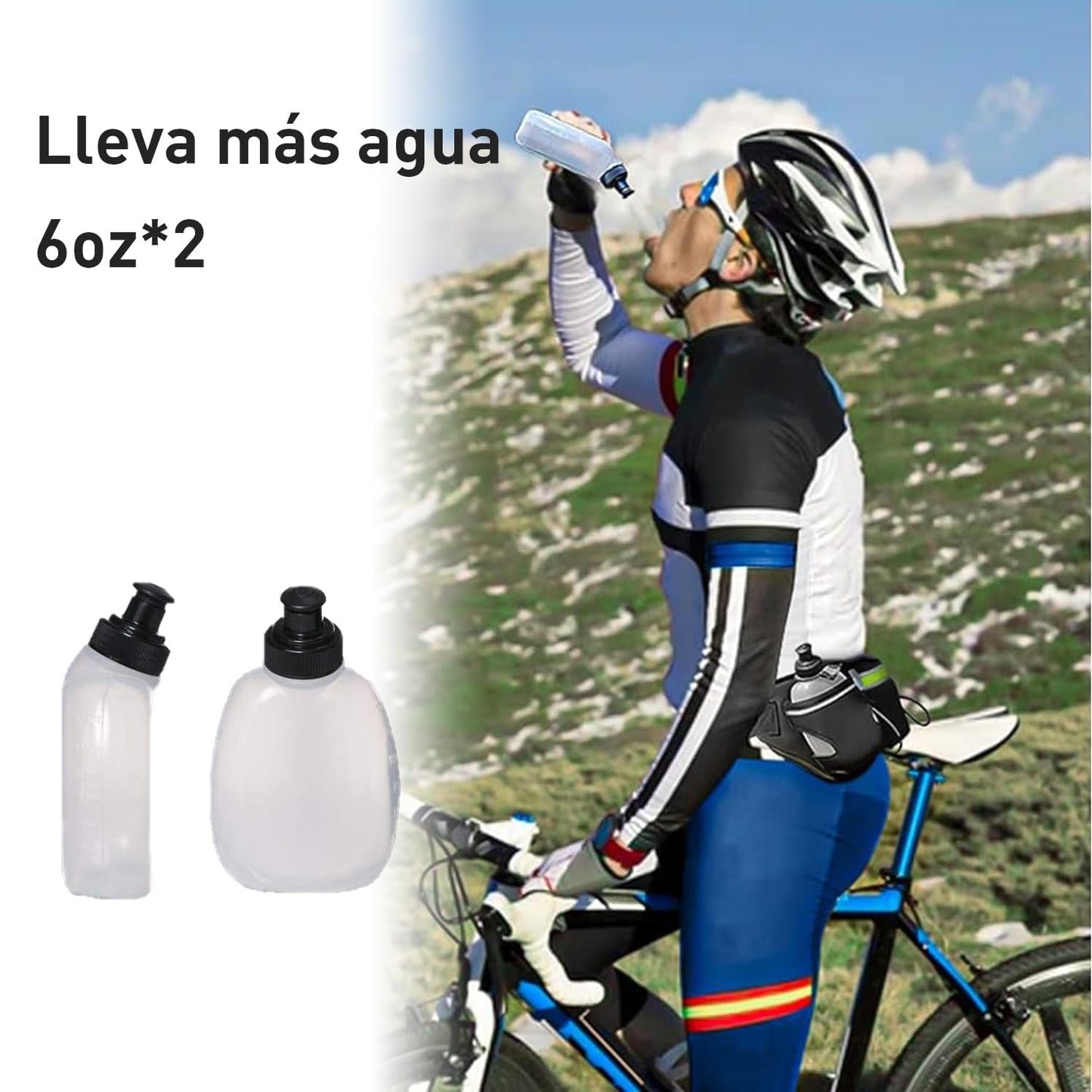 Garselay Cangurera Deportiva, Riñonera Deportiva con 2 Botellas de Agua, Cinturón Hidratación Running Reflectante con Orificio para Auriculares, Bolsa para Correr, Ciclismo, Gimnasio, Senderismo-Verde