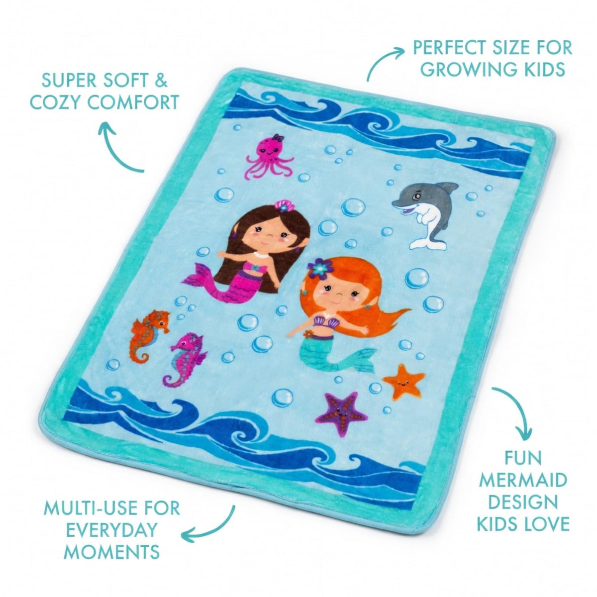 Everyday Kids - Manta para niños pequeños, de 30 x 40 pulgadas, diseño de sirenas submarinas, súper suave, afelpada, cálida y cómoda