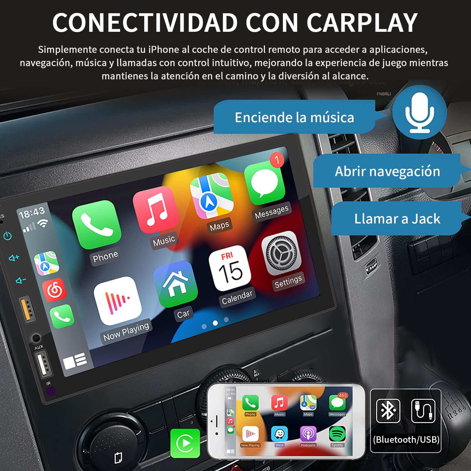 FINYQBET Estereo Pantalla Estéreo para Auto Mirror Link 7 con Cámara Pantalla Táctil y Carplay Soporte para inglés y español BT FM/MP5 FM/MP USB/TF inalámbrico