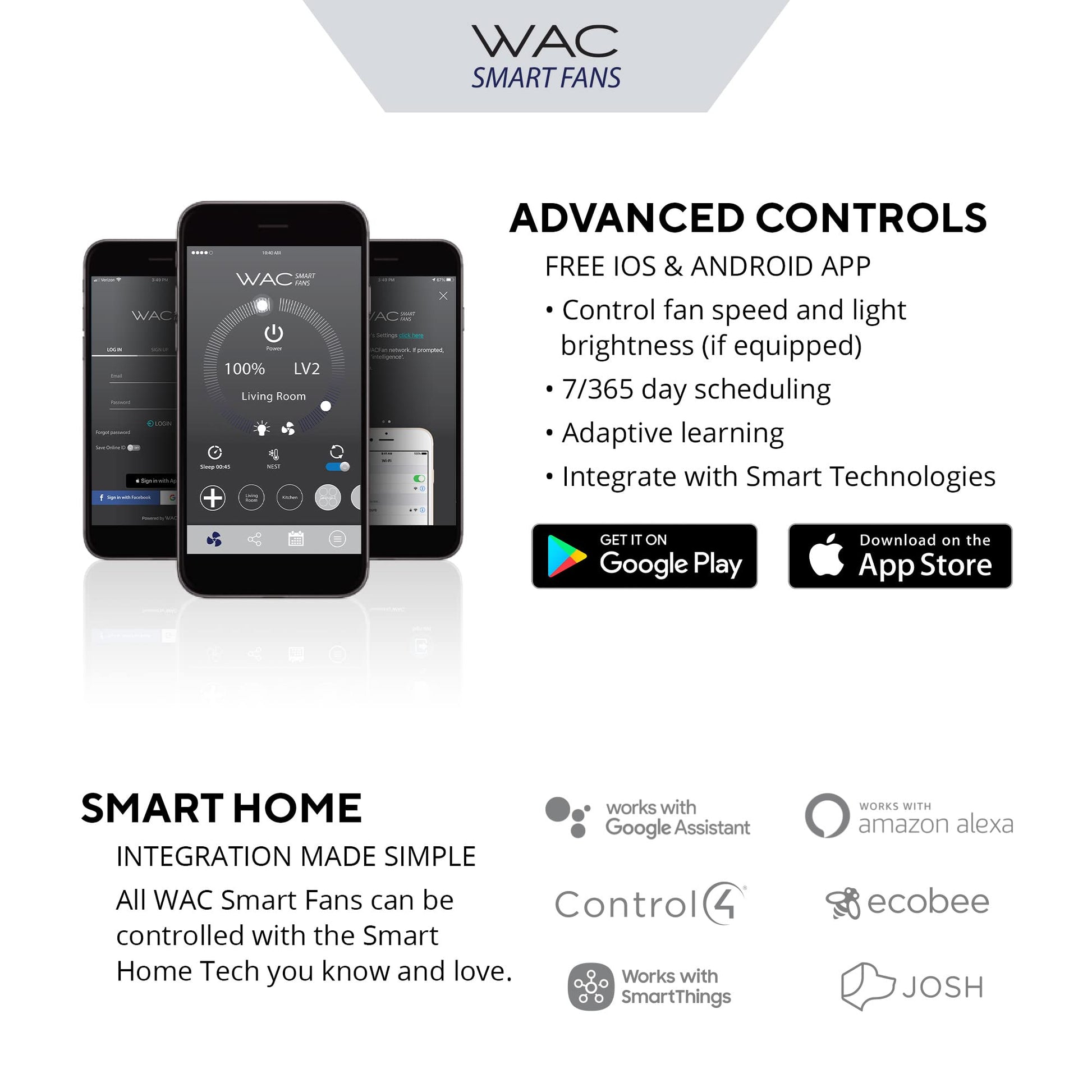 Ventilador de Techo Inteligente WAC Smart Fans Blanco Mate con Control Remoto para Interiores y Exteriores