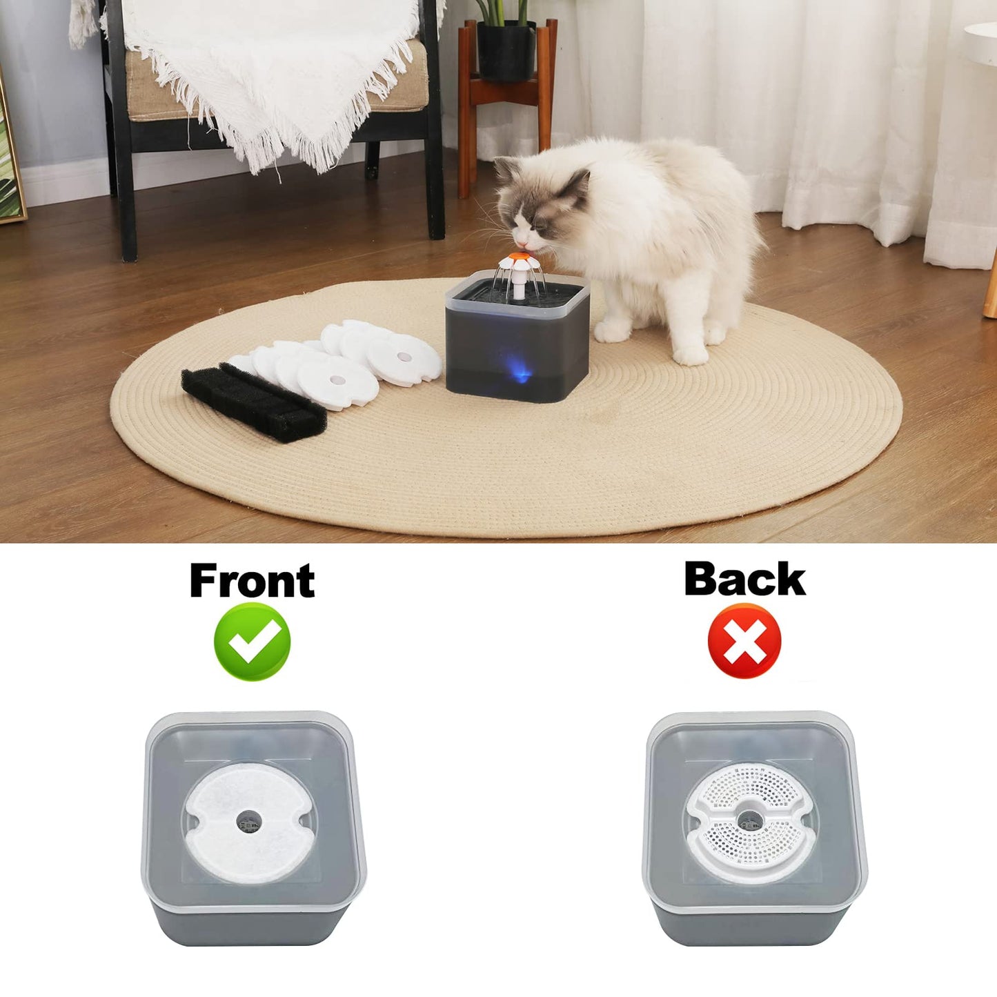 Filtro para Fuente de Agua SAMANIJA Blanco Compatible reemplazo con Esponjas Prefiltro Paquete de 8 para Gatos