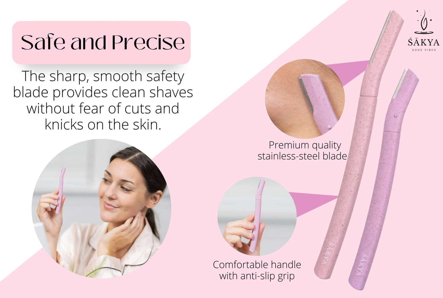Sakya Maquinilla de afeitar biodegradable para mujer | Maquinilla de afeitar facial Dermaplane para mujer | Cortadora de pelo facial para mujeres uso corporal | Cuchillas desechables para depilación facial multiusos - 6 piezas