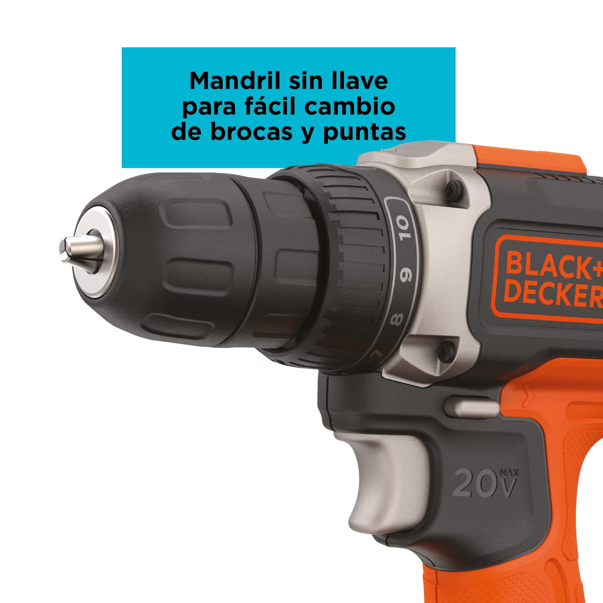 BLACK+DECKER Taladro Inalámbrico Atornillador, 3/8" (10mm), 2 Velocidades, 20V máx, BCD703C1