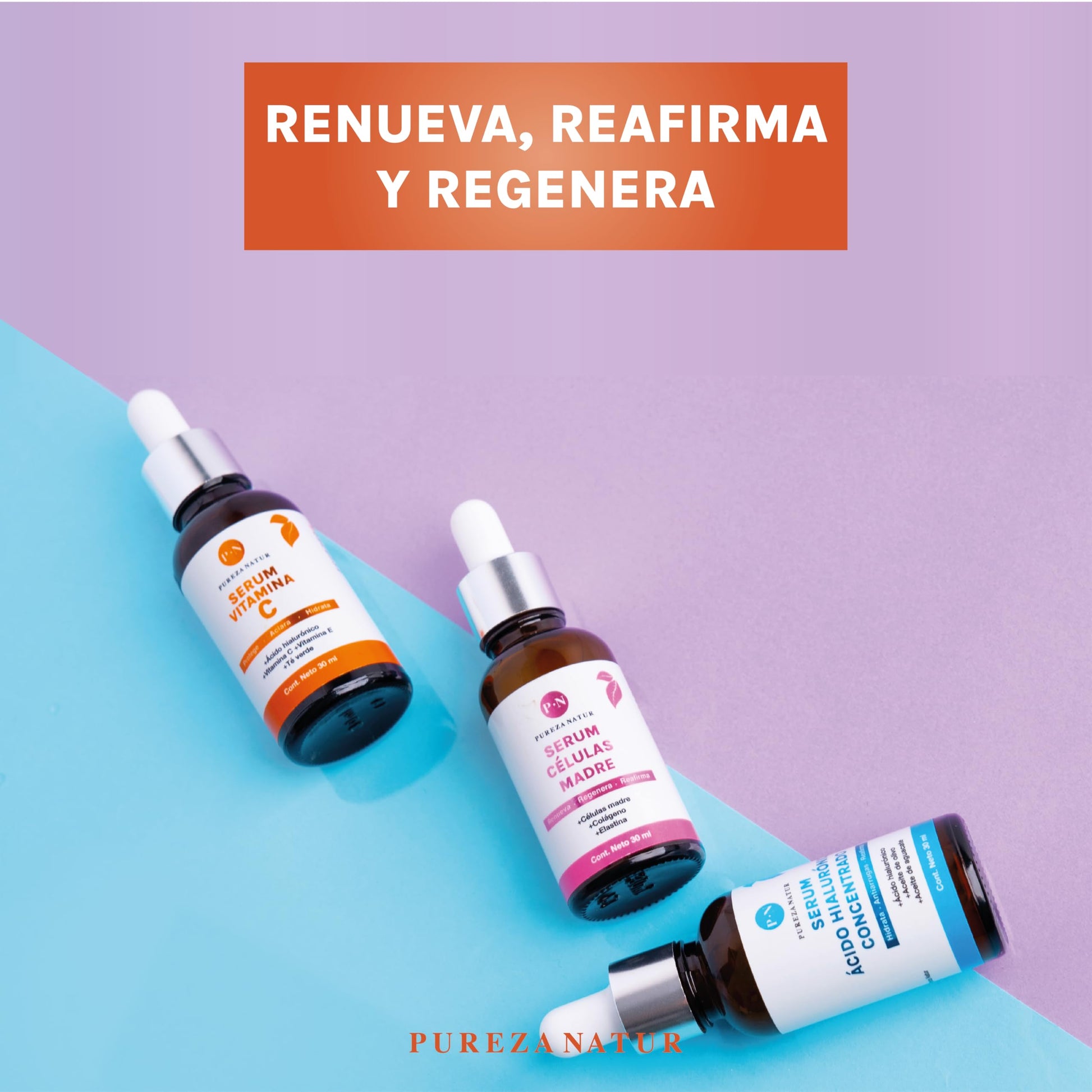 Kit Serum facial Acido Hialurónico, Vitamina C y Células Madre anti edad | Paquete completo de serum para el cuidado de la piel, hidratación y rejuvenecimiento (Kit AH + Celulas madre + Vit C)