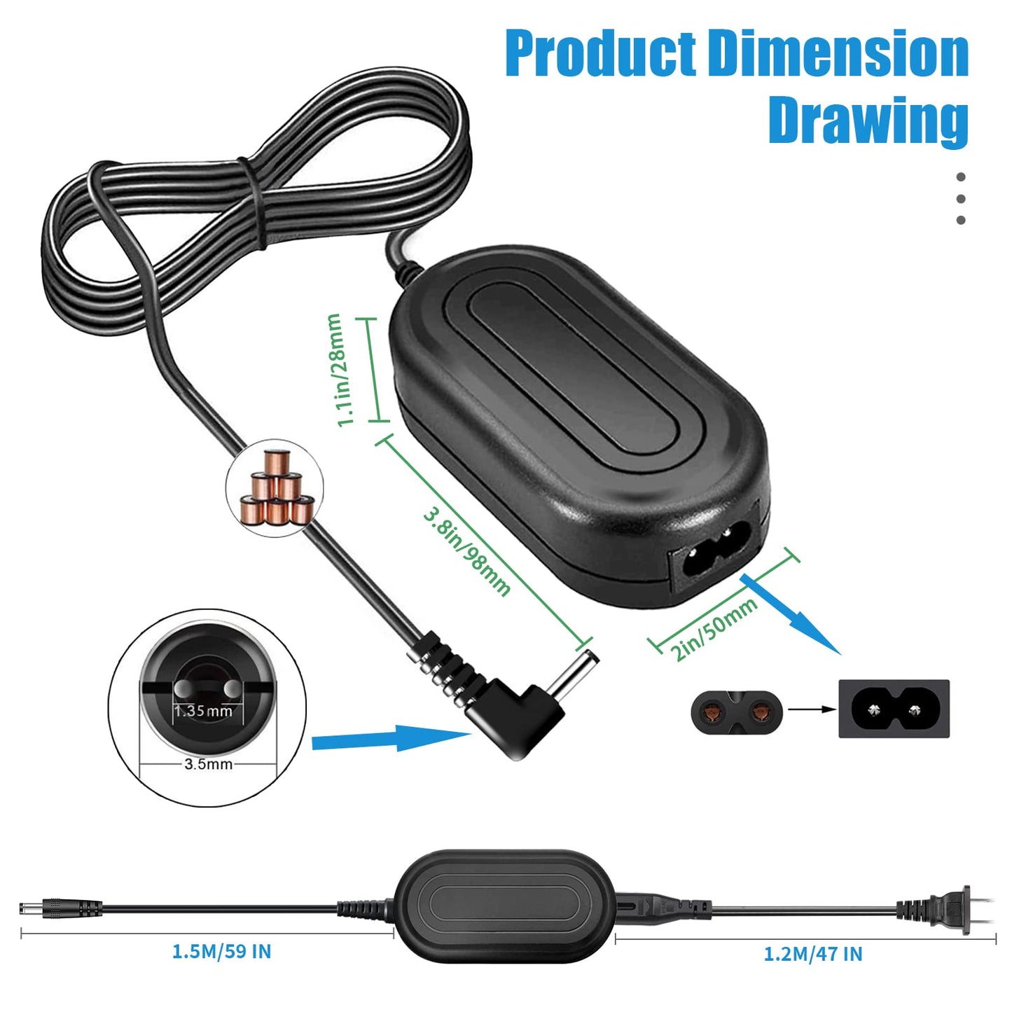 TKDY LP-E5 - Batería para chupete, kit de adaptador de corriente CA ACK-E5 para Canon.