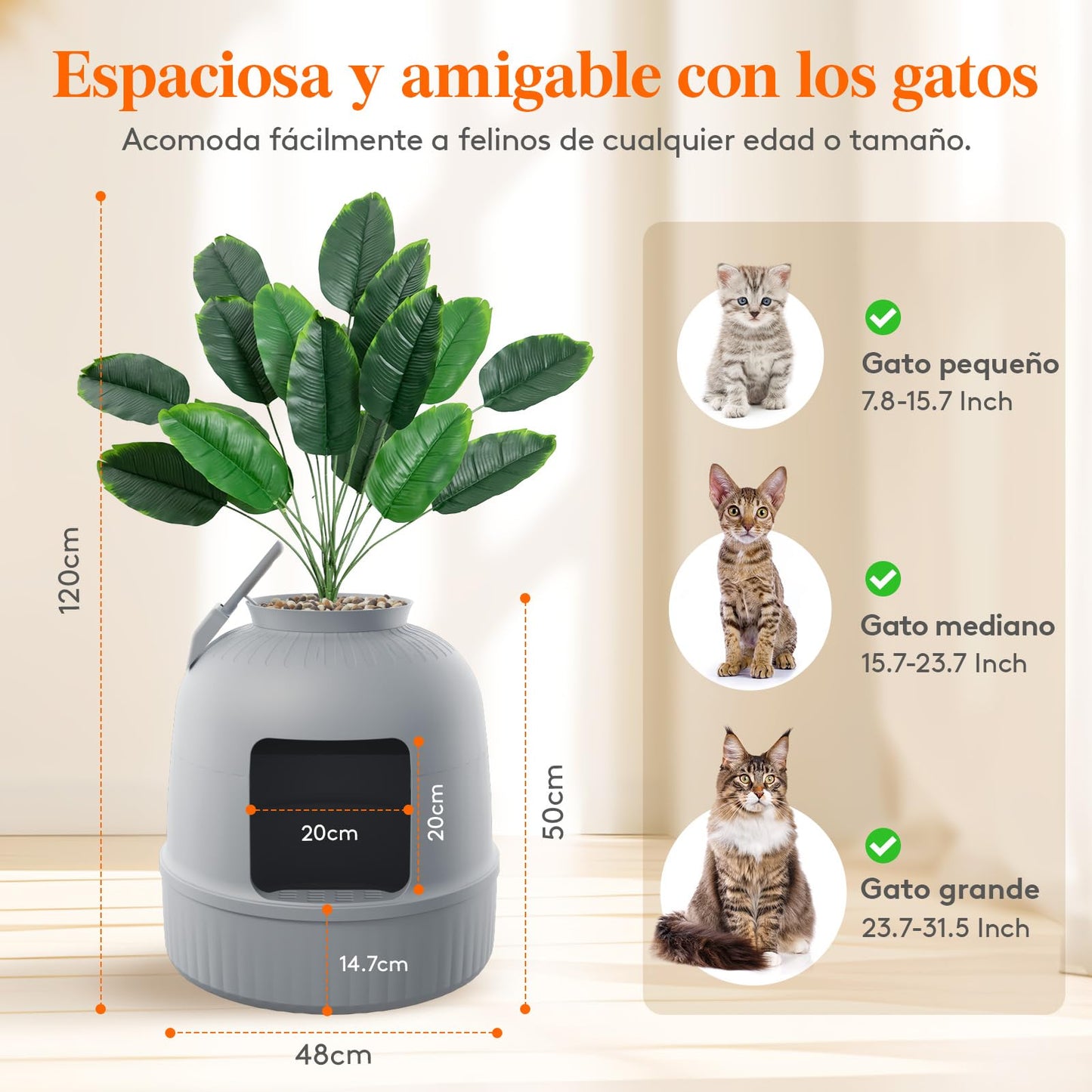 Lifewit Caja de Arena con Planta sintética y Pala para Gatos Grandes, Bandeja de Arena Oculta en Esquina con Control de olores y Filtro de Carbono en salón/Dormitorio/baño, Gris