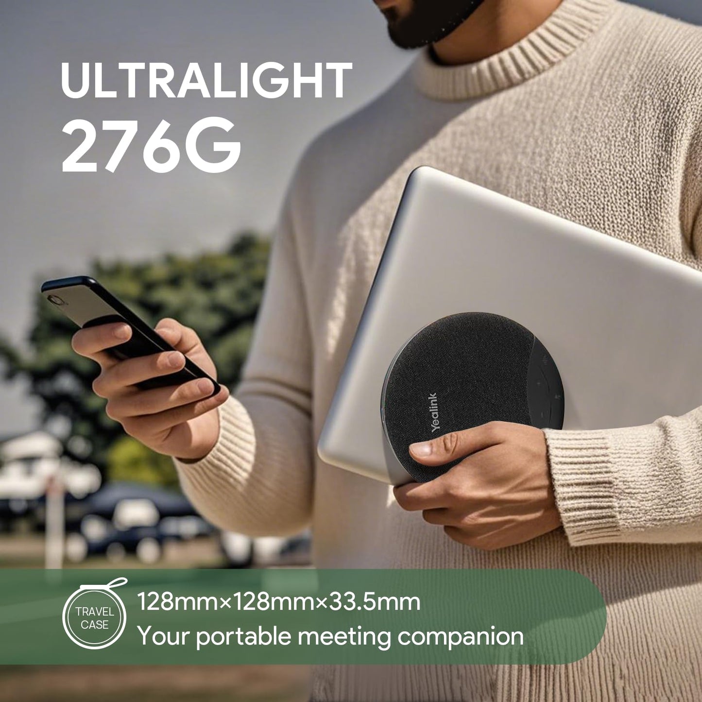 Yealink Sp92 - Altavoz de conferencias y micrófonos con micrófono certificado con cancelación de ruido Al 20 horas de tiempo de llamada USB para sala de reuniones pequeña, altavoz Bluetooth para