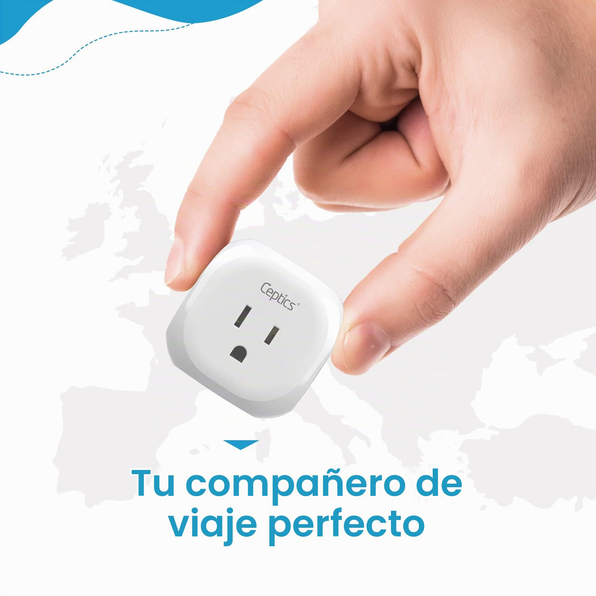 Adaptador De Viaje Ceptics Azul | 5 Entradas Con 20W PD-QC 3.1A Dual USB-C Y USB | Ultracompacto Y Ligero Para Australia Y China