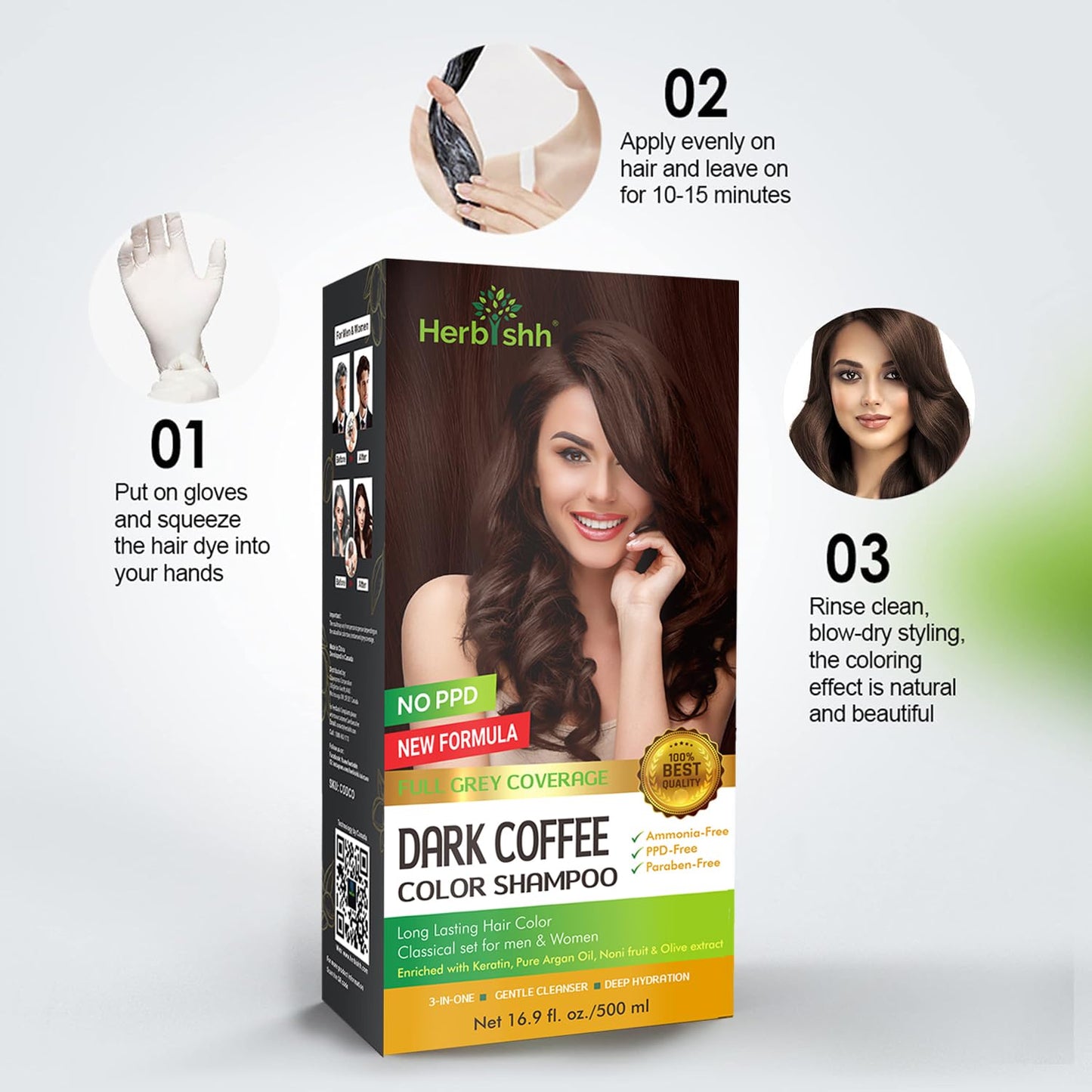 Herbishh Hair Color Shampoo for Gray Hair – Natural Hair Dye Shampoo – Lasts Up To 3-4 Weeks – 500 Ml – 3-In-1 Hair Color – Ammonia-Free | Herbishh (Dark Coffee)