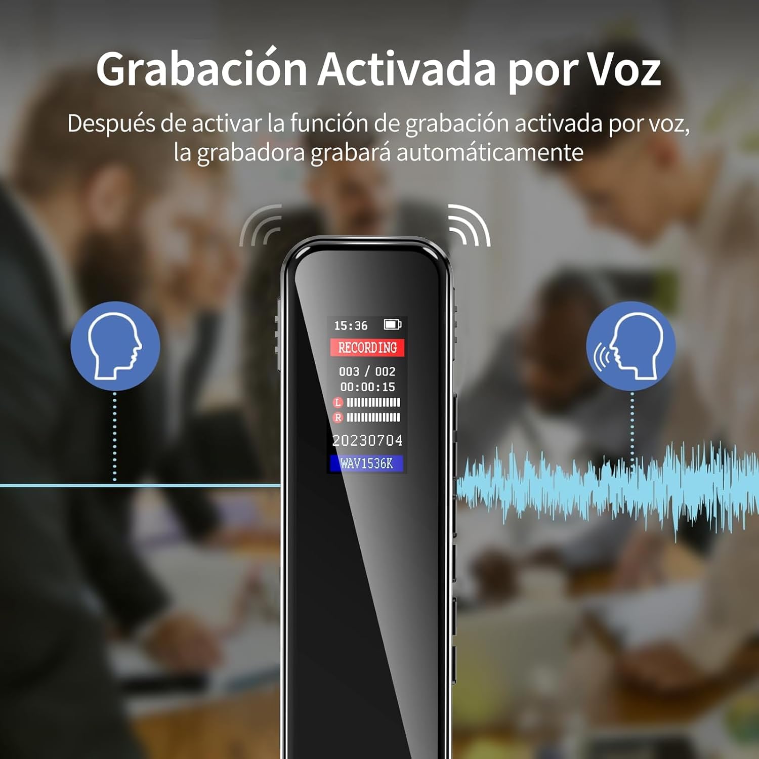 Gurkitsy Grabadora de Voz, Grabadora activada por Voz, Recargable Portátil con Memoria Interna de 8GB, Reproductor de MP3 con Función Altavoz, de Digital Inteligente para Reuniones