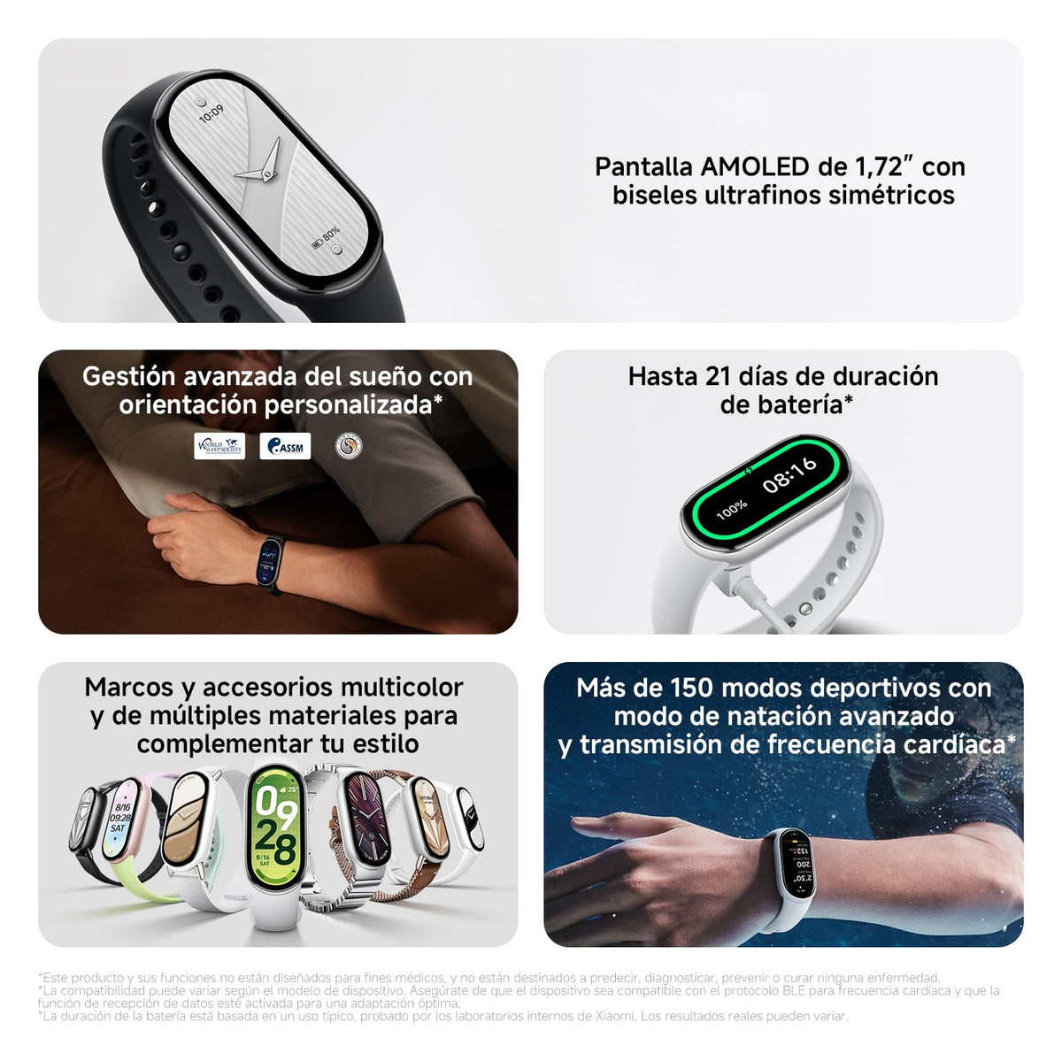 Smartwatch Xiaomi Band 10 Plata iOS y Android 5ATM
