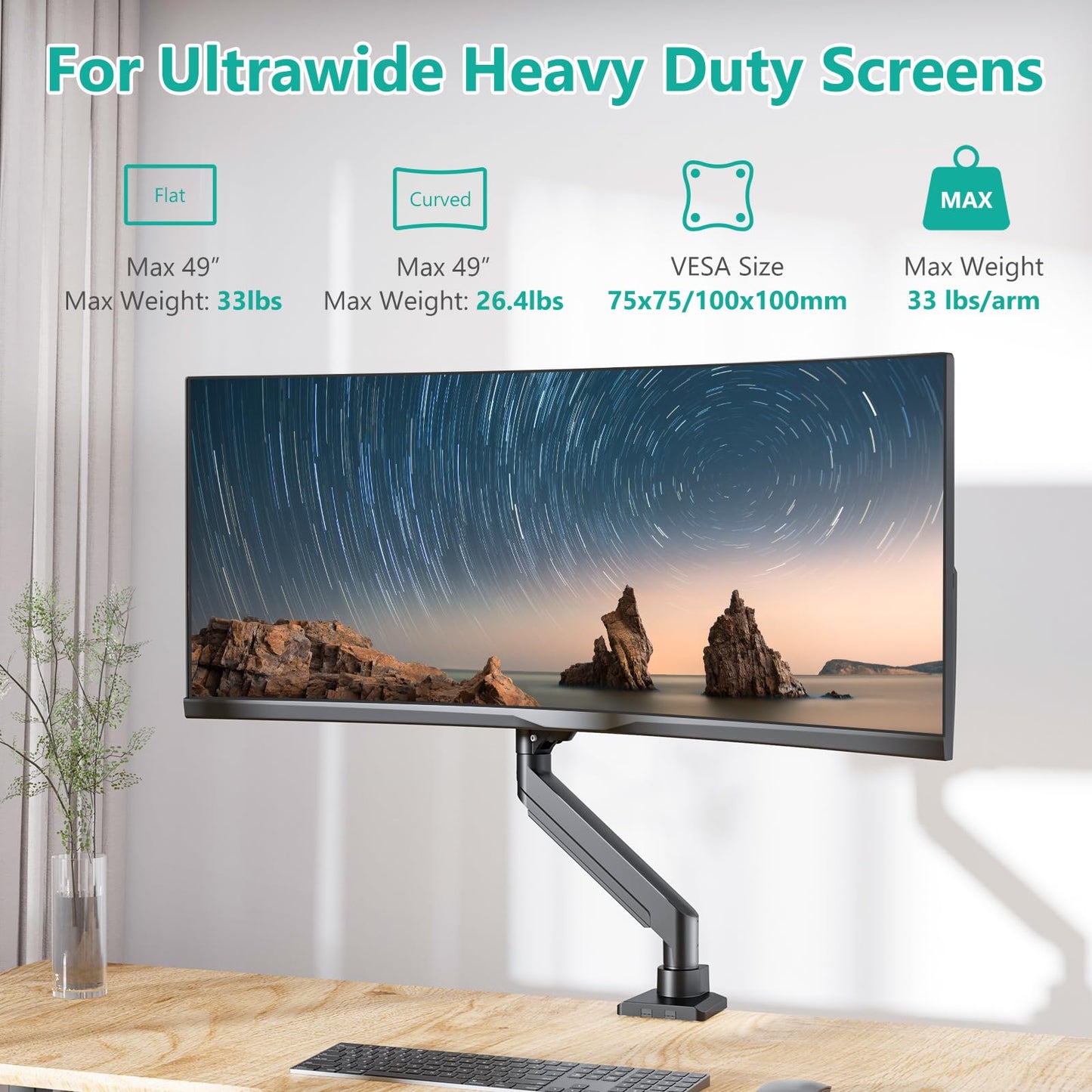 Soporte para Monitor WALI Negro con Brazo Ultra Ancho y Resorte de Gas Ajustable hasta 35 Pulgadas