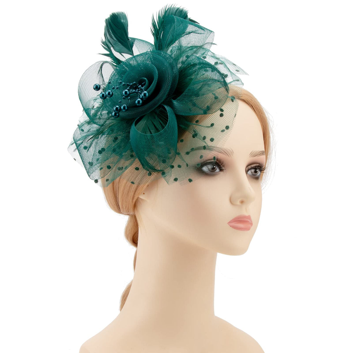 DRESHOW Fascinators Sombrero Tocados De Pinza para El Pelo Cabeza De Mujer Novia para Fiesta Boda Moderno con Pluma Royal Ascot para Niñas y Mujeres