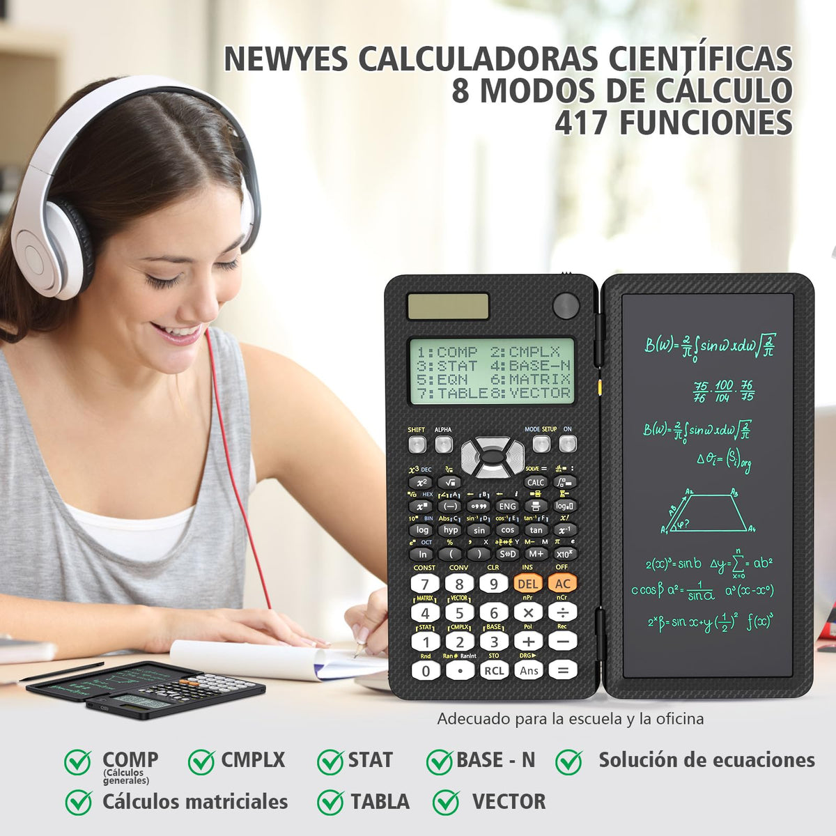 Calculadora Científica NEWYES 991ES MAX Recargable con Almohadilla de Escritura y Estuche Rígido Plegable 417 Funciones