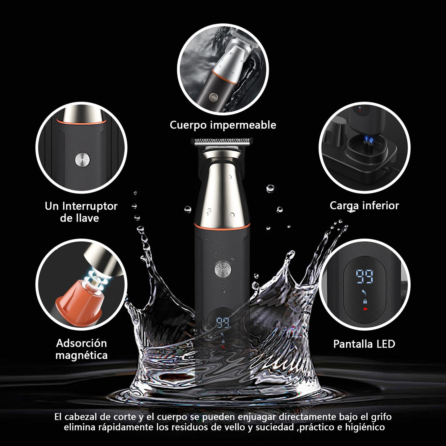 ZVXCABV 16 en 1 Kit de Rasurado para Hombre,Afeitadora Electrica,Barbero Eléctrico con Cabezal de Succión Magnético,Carga Rápida USB y Base,Máquina para Cortar Cabello de Barba/Nariz/Pelo/Cara/Cuerpo