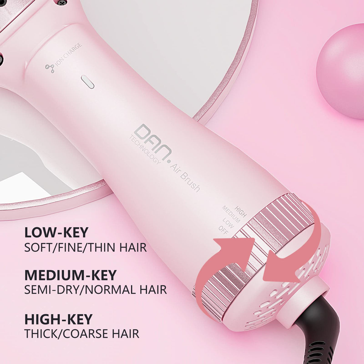 Secador de Pelo DAN Technology Rosa 3 en 1 para Cabello Dañado