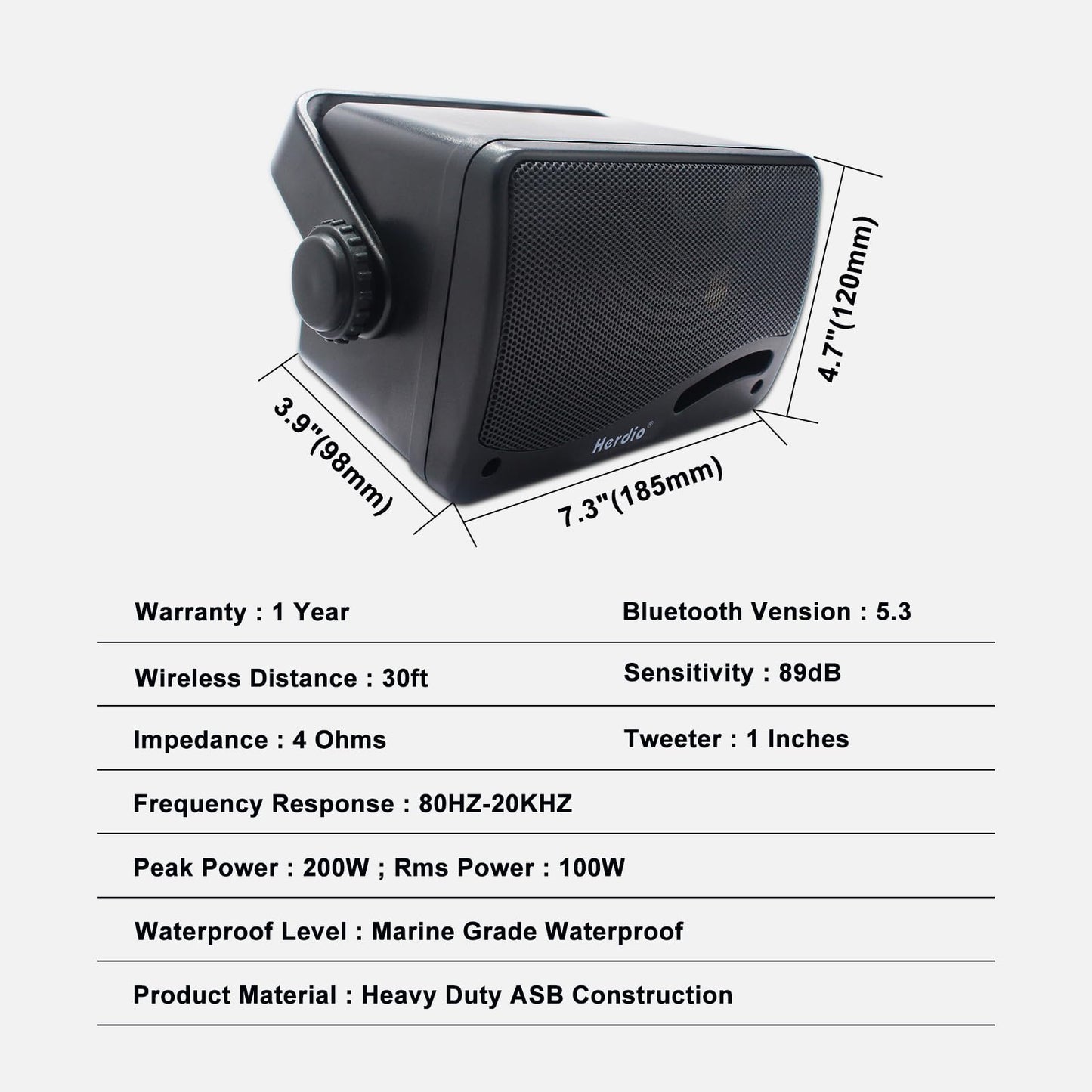 Herdio 3.5 Pulgadas Bluetooth Bocinas para Exterior, 200W Altavoces para Exteriores, Resistente al Agua, Adecuado para el hogar, Patio, Terraza,Patio Trasero (2 Altavoces,Negros)
