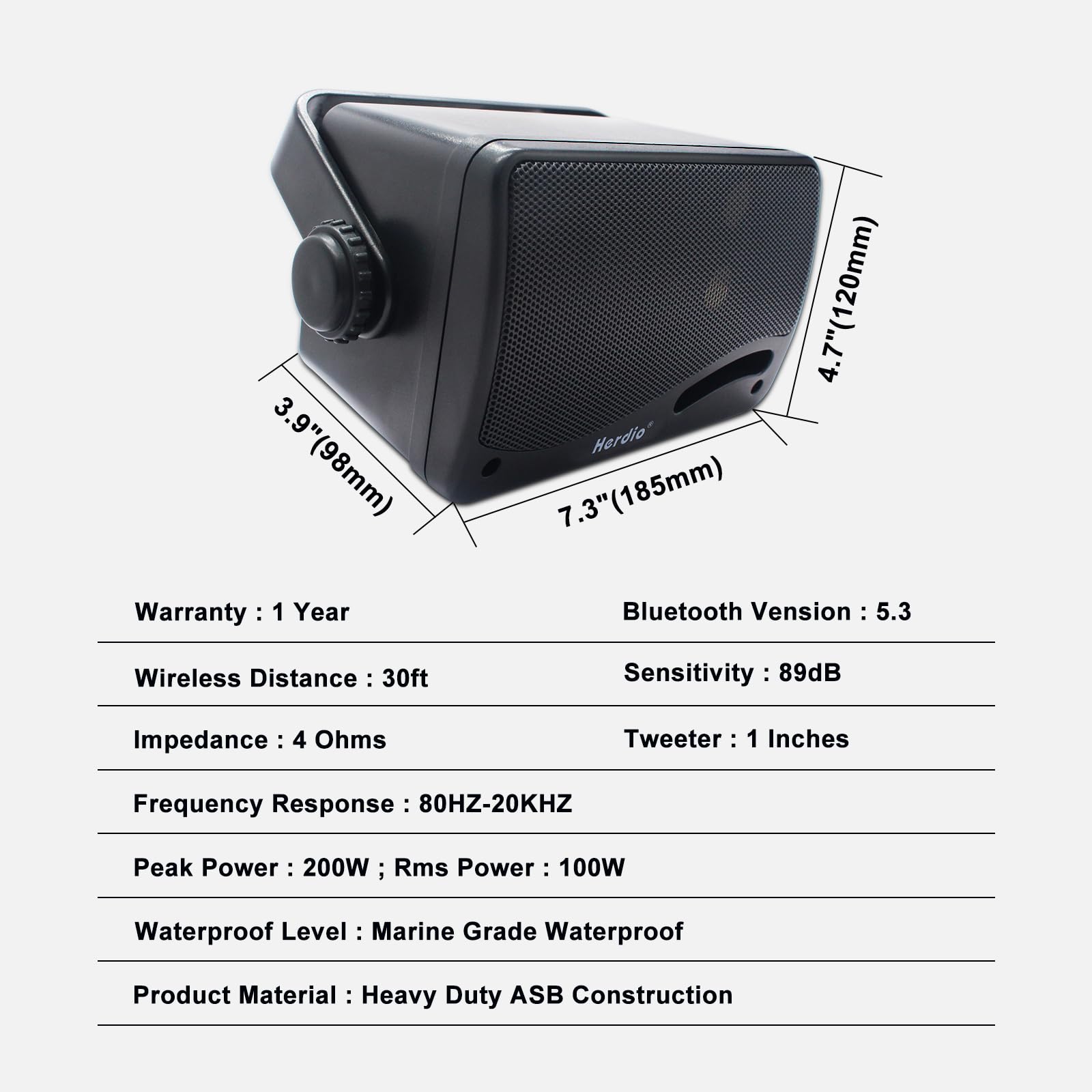 Herdio 3.5 Pulgadas Bluetooth Bocinas para Exterior, 200W Altavoces para Exteriores, Resistente al Agua, Adecuado para el hogar, Patio, Terraza,Patio Trasero (2 Altavoces,Negros)