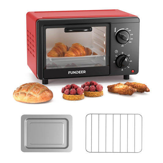 Horno Tostador 12 L Rojo, Horno de Acero Inoxidable Horno multifunción, Horno Eléctrico Tostador, Horno de Convección Acero Inoxidable para Fritos, Hornear, Deshidratación y Hornear